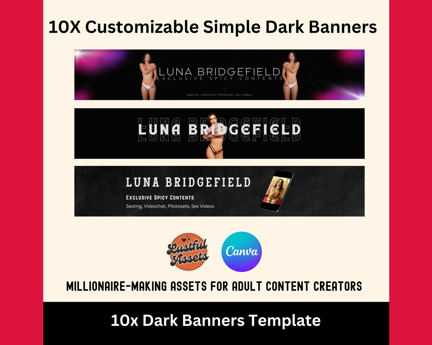 ONLYFANS Banner Bundle | Editable Canva Dark themes Banner for OnlyFans, Tipping Menu, Digital Camgirl & Fansly OF Simple, Snapchat