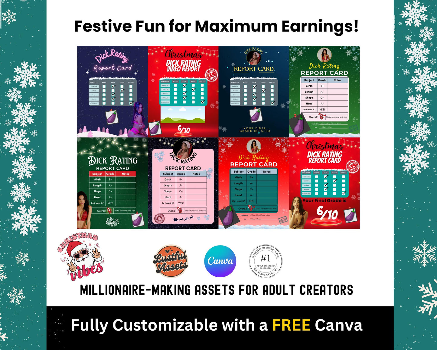 ONLYFANS Christmas Dick Rating Bundle| Onlyfans games, Holiday, December Templates, Dick rating Card Tip game, Camgirls, OF, Fansly Snap
