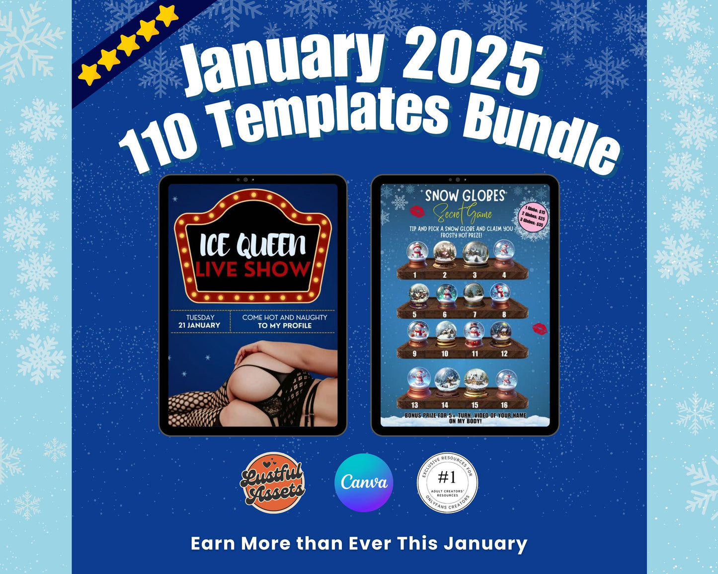 ONLYFANS January Themed Templates| Onlyfans Winter Tip Game Ideas kit, Winter Theme Canva Creators camgirls, OF Fansly Snap Template Script