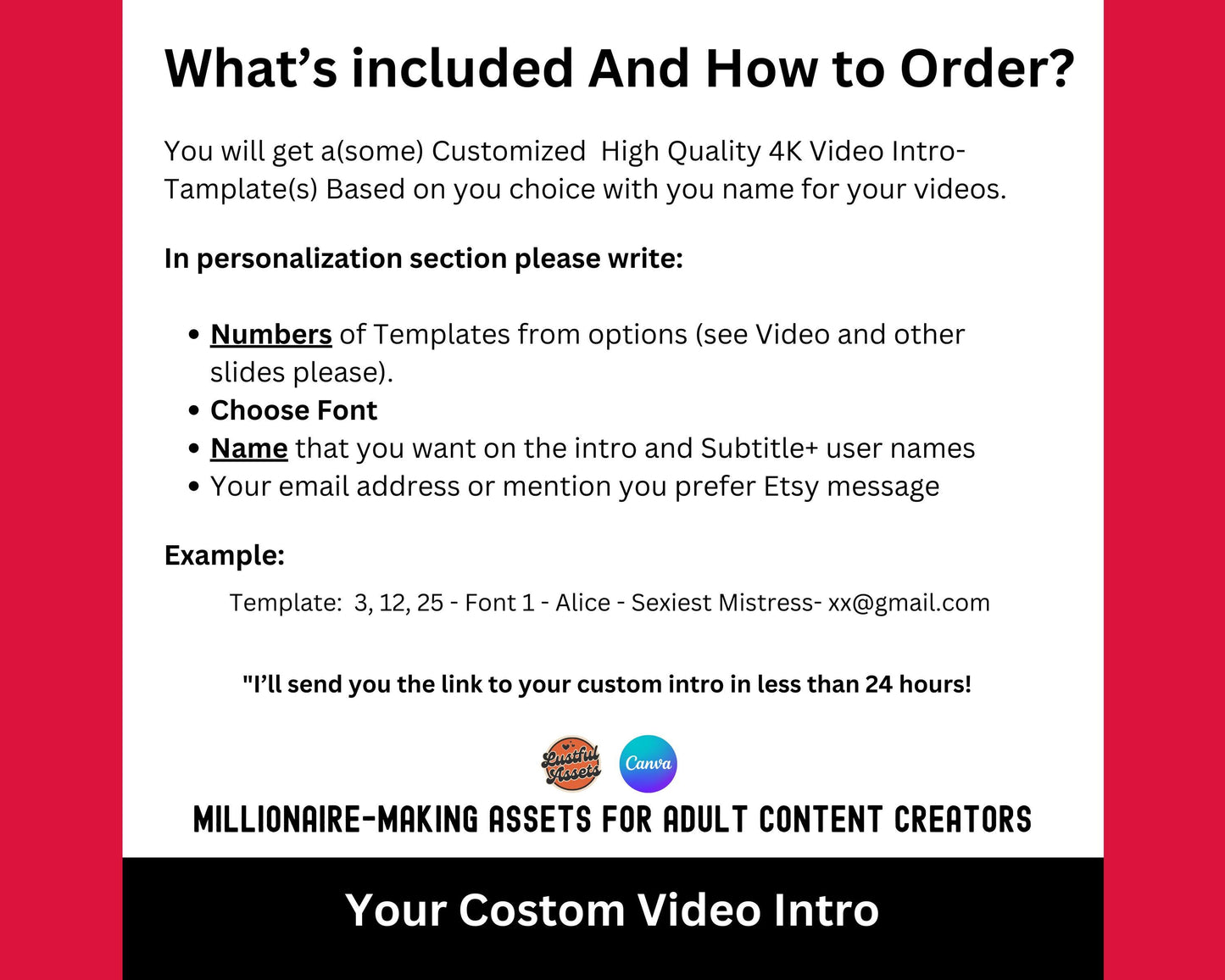 ONLYFANS Custom Intro Video | Customizable Professional Intro 3x, Social Media Branding Kit for Models, Camgirl & Fansly OF, Snapchat