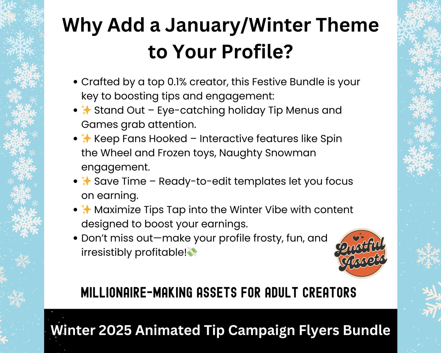 ONLYFANS Tip Campaign Animated Flyers Bundle | Onlyfans Winter Tip Game, Tipping Theme Canva Creators camgirls, OF Fansly Snap Template