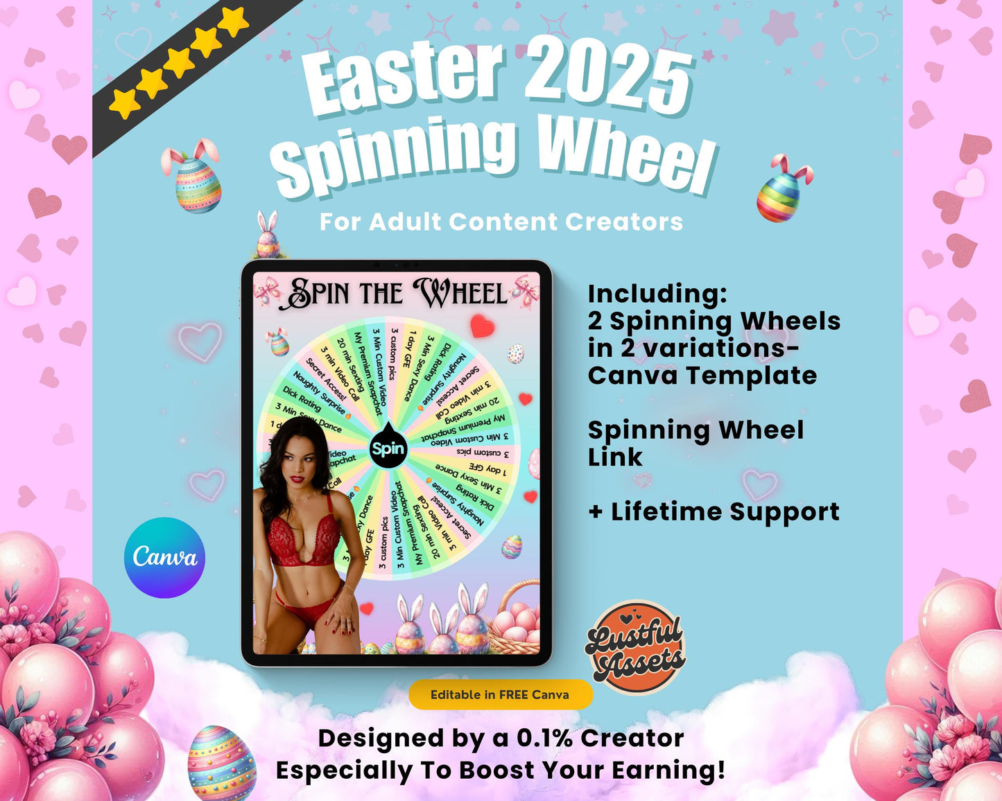 ONLYFANS Easter Spin The Wheel Tip Game Template April| Only fans Spinning Wheel Promo Graphic game Easter Themed, for Camgirls, Fansly Snap