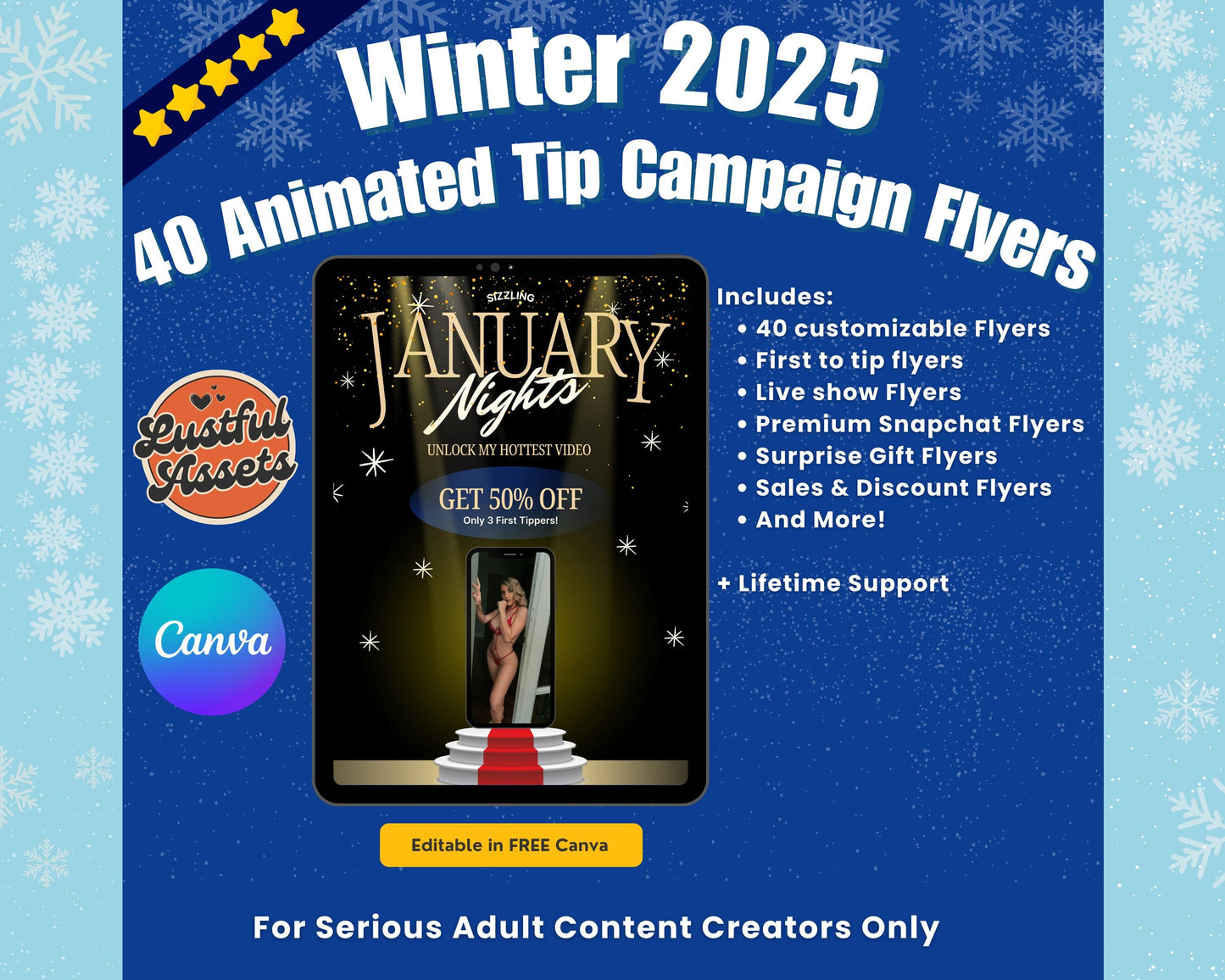 ONLYFANS Tip Campaign Animated Flyers Bundle | Onlyfans Winter Tip Game, Tipping Theme Canva Creators camgirls, OF Fansly Snap Template