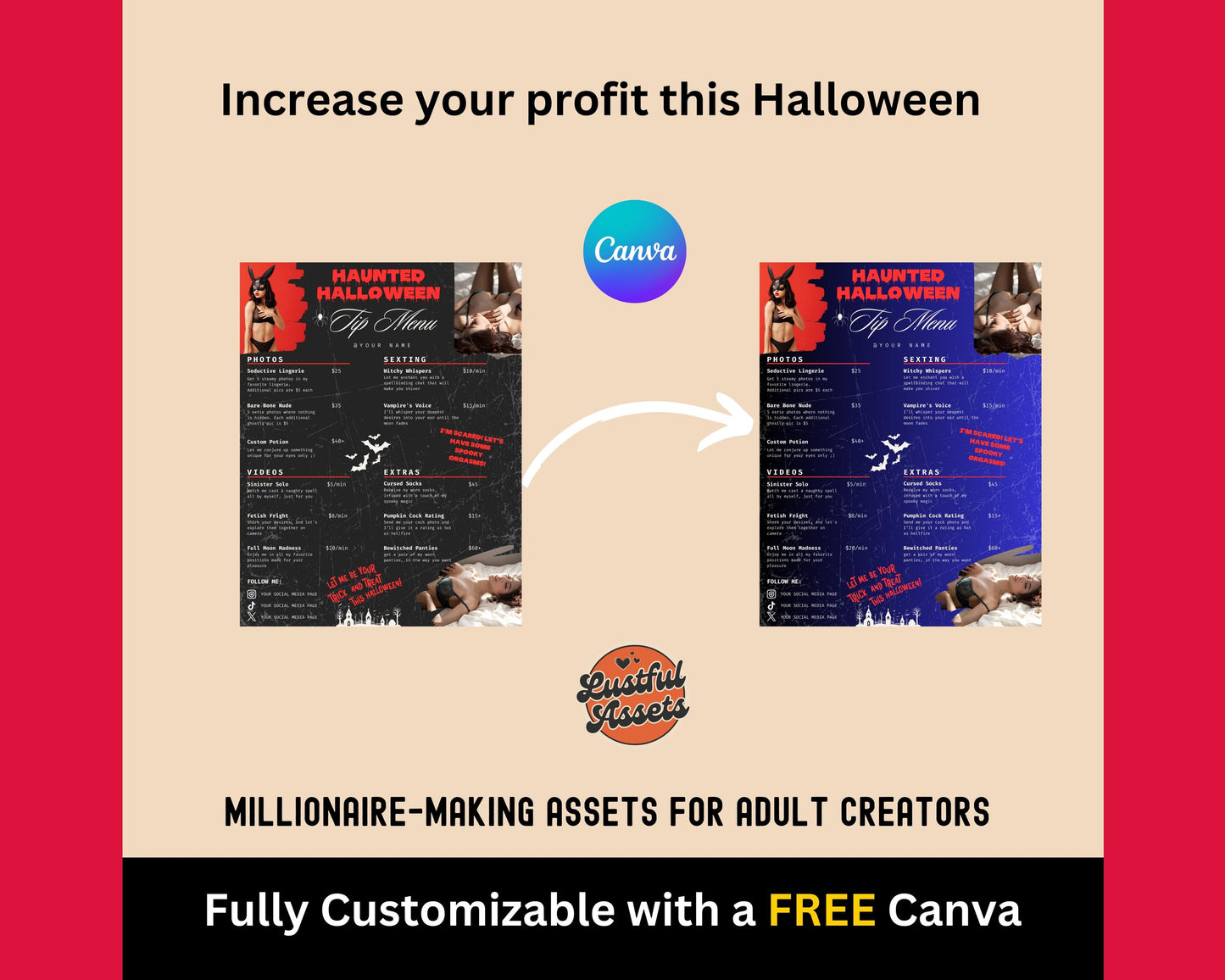 Halloween ONLYFANS Tip Menu | Editable Tipping Template for Creators, Digital Camgirl & Fansly OF Tip Menu 2024