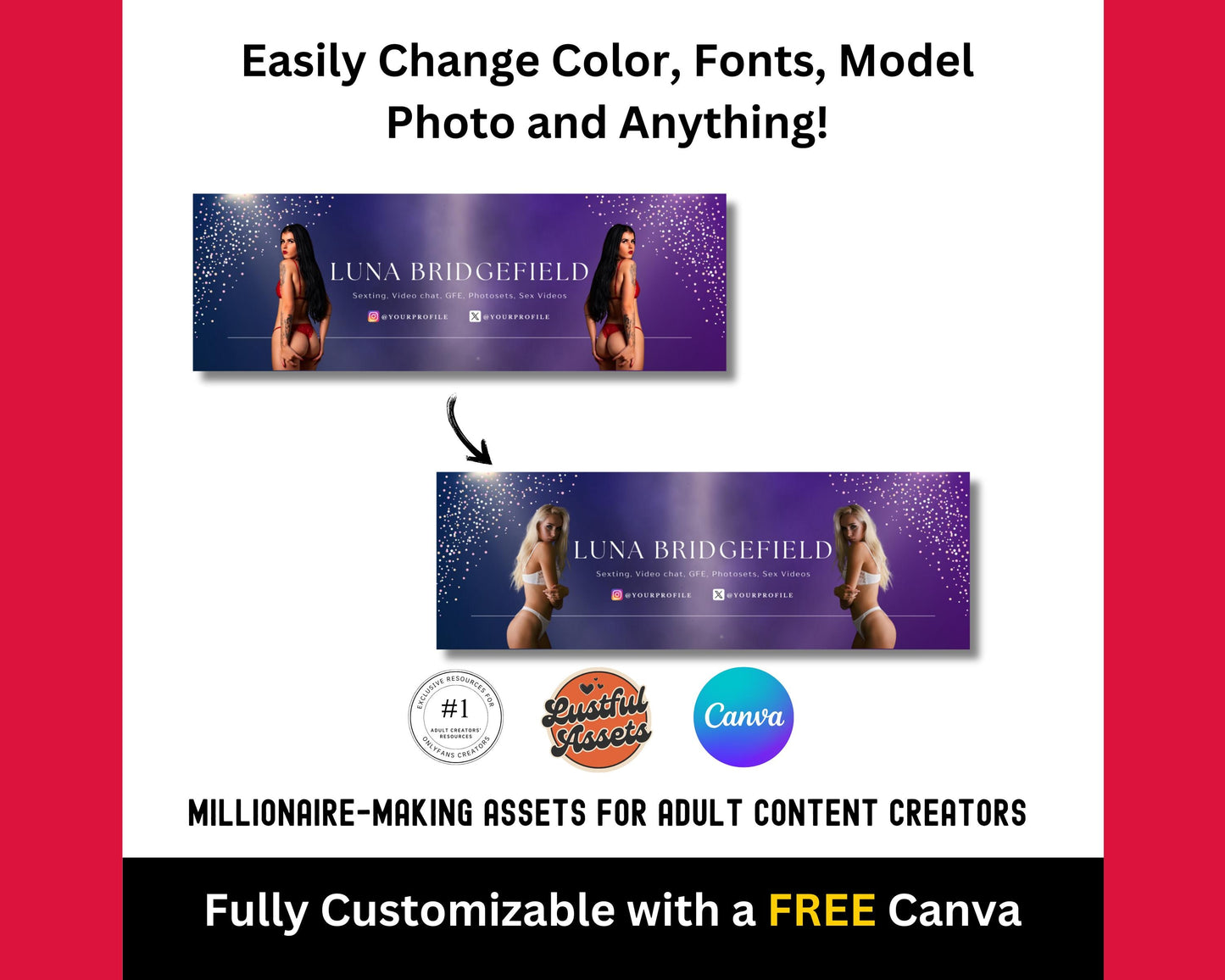 ONLYFANS Banner Templates Bundle | Editable Canva Banner for Only Fans, for Digital Camgirl & Fansly OF, Snapchat all websites Promo Graphic