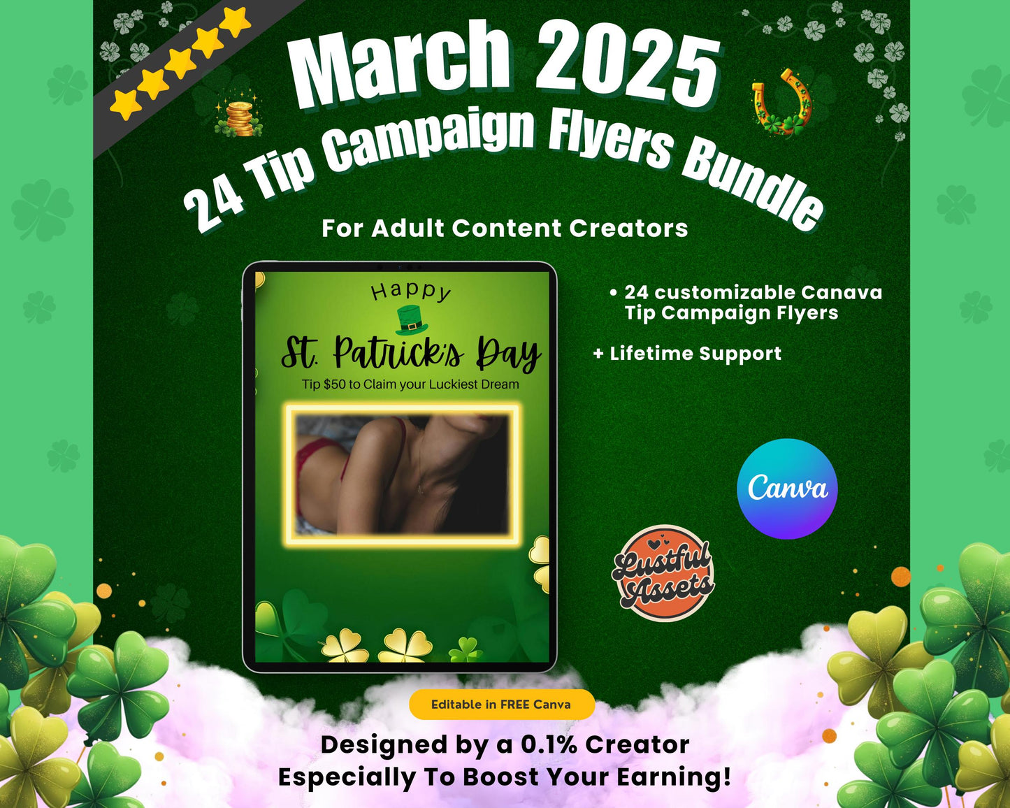 ONLYFANS March Tip Game Campaign Flyer| Only fans promo Tipping game idea, St Patricks Templates bundle, Content, Camgirls, Fansly Snapchat