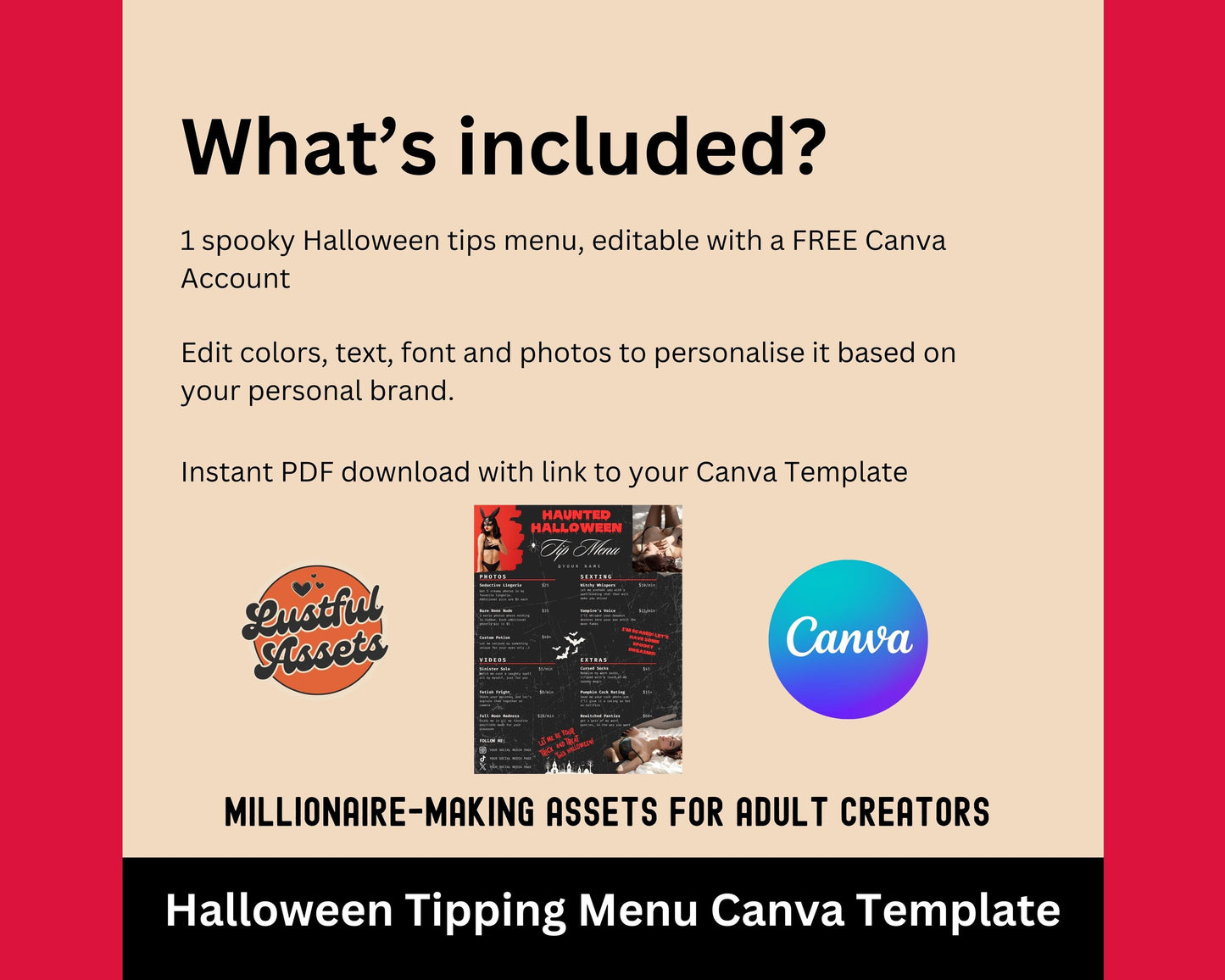 Halloween ONLYFANS Tip Menu | Editable Tipping Template for Creators, Digital Camgirl & Fansly OF Tip Menu 2024
