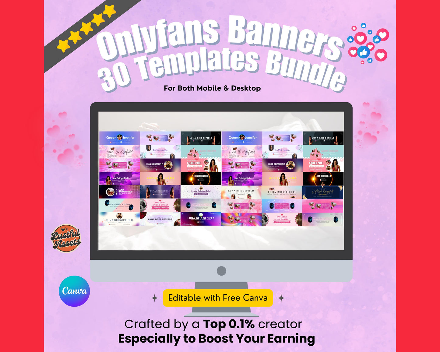 ONLYFANS Banner Templates Bundle | Editable Canva Banner for Only Fans, for Digital Camgirl & Fansly OF, Snapchat all websites Promo Graphic