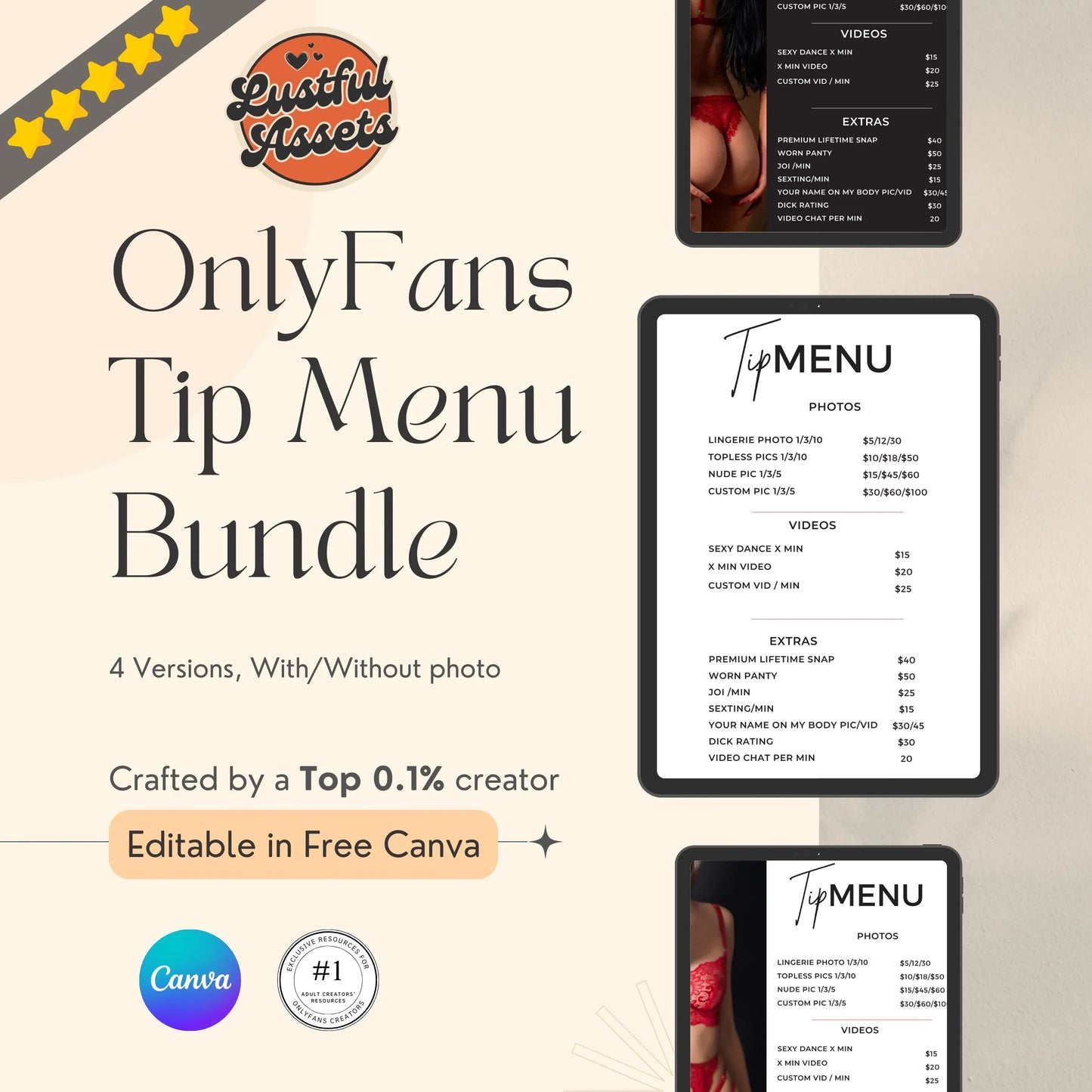 ONLYFANS Tip Menu Bundle | Editable Canva Tipping Template for Creators, Tipping Menu, Digital Camgirl & Fansly OF Simple Tip Menu Canva