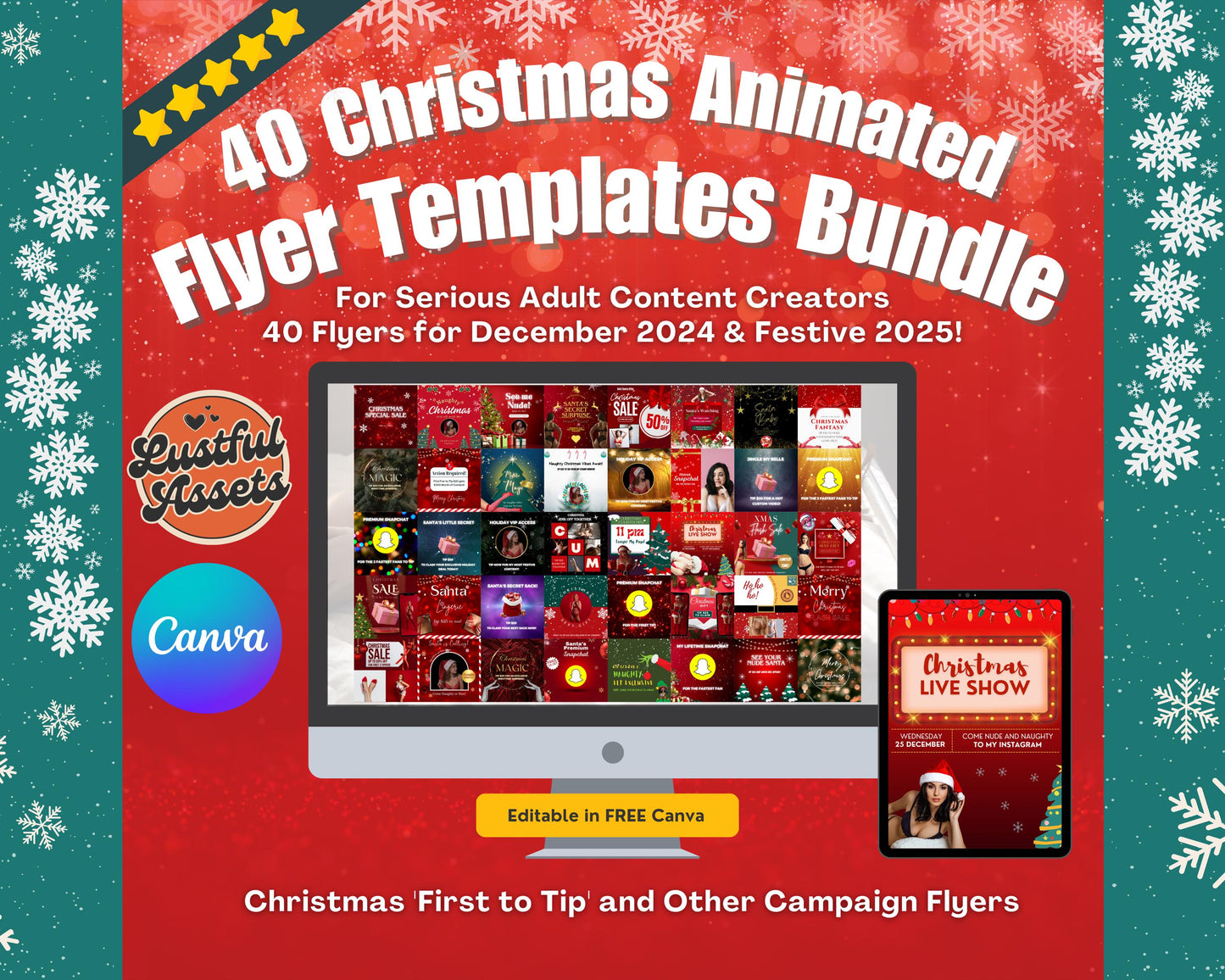ONLYFANS Christmas Animated Flyers Bundle| December Themed Templates, Onlyfans Holiday Ideas, Christmas Tip Canva, Camgirls, OF, Fansly Snap