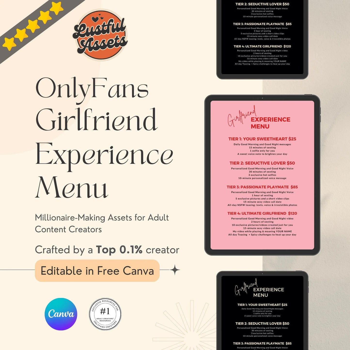 ONLYFANS Girlfriend Experience Menu | OnlyFans Tip Editable Canva Tipping Template for Creators, Digital Camgirl & Fansly OF Tip Menu