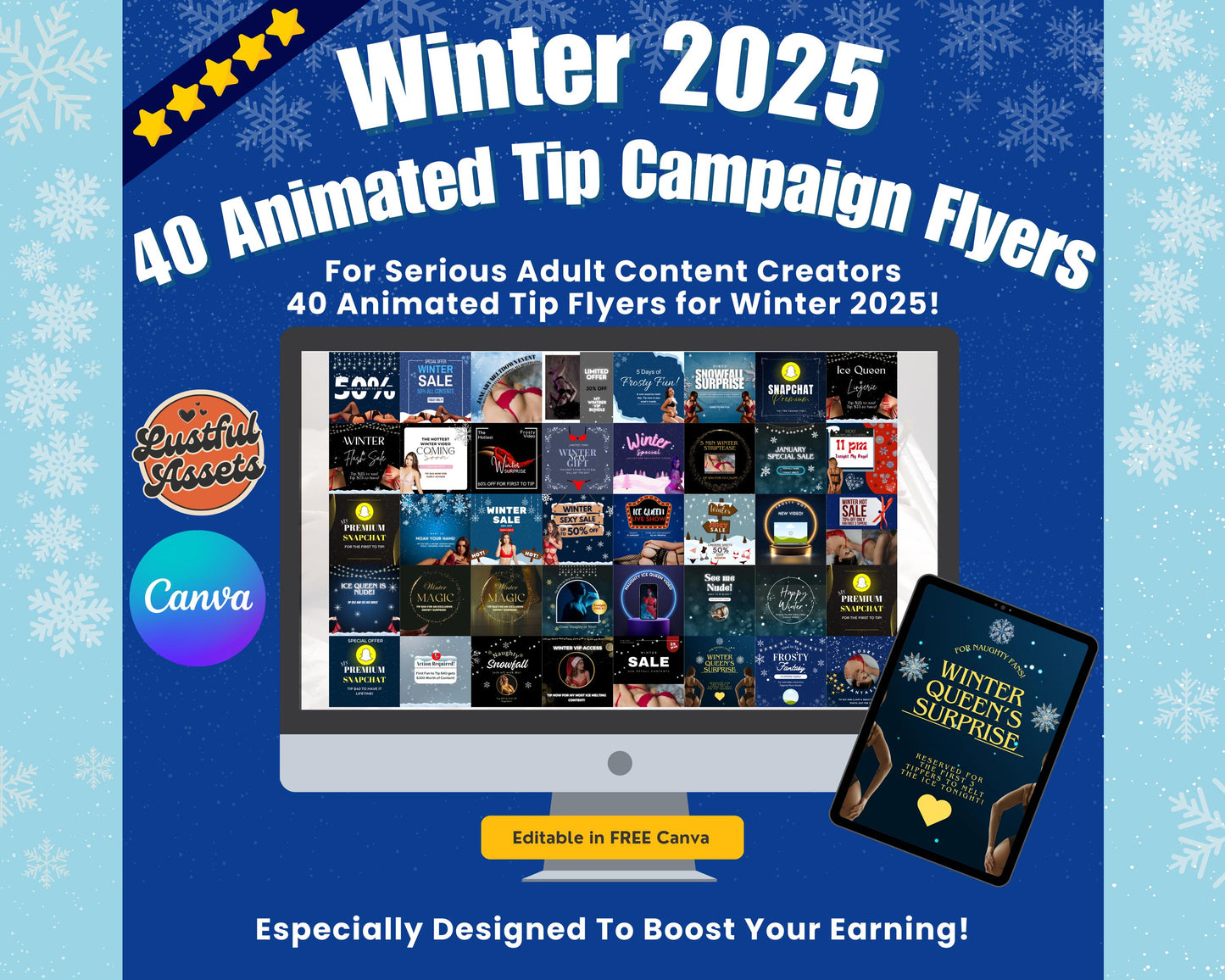 ONLYFANS Tip Campaign Animated Flyers Bundle | Onlyfans Winter Tip Game, Tipping Theme Canva Creators camgirls, OF Fansly Snap Template
