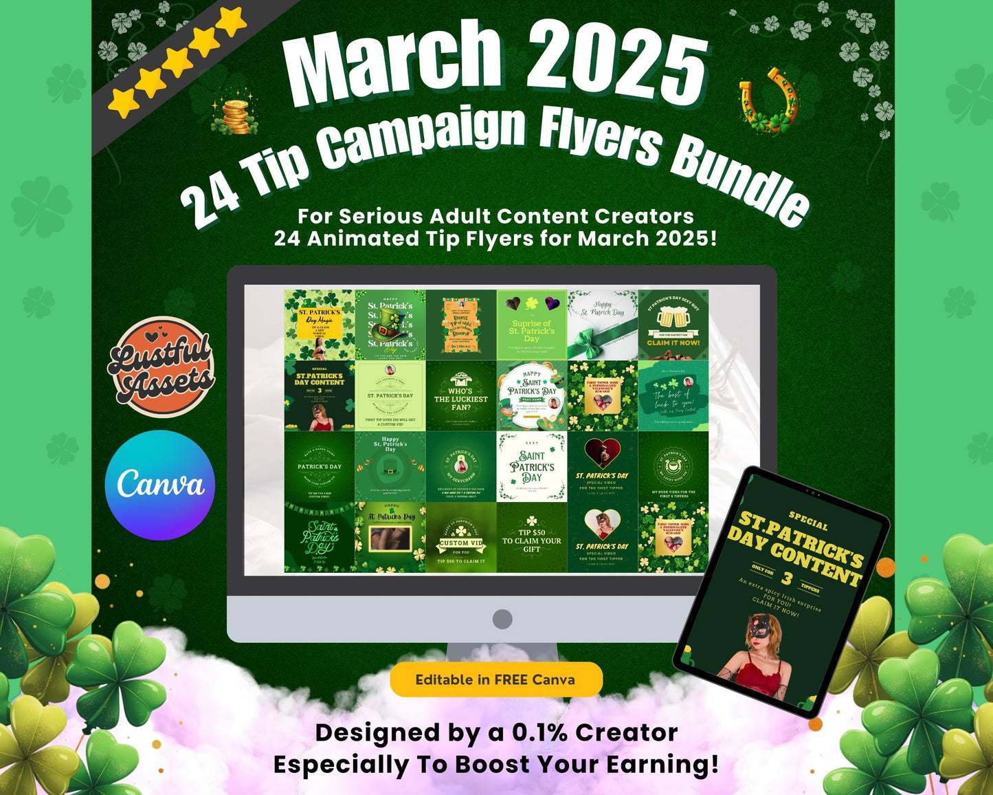 ONLYFANS March Tip Game Campaign Flyer| Only fans promo Tipping game idea, St Patricks Templates bundle, Content, Camgirls, Fansly Snapchat