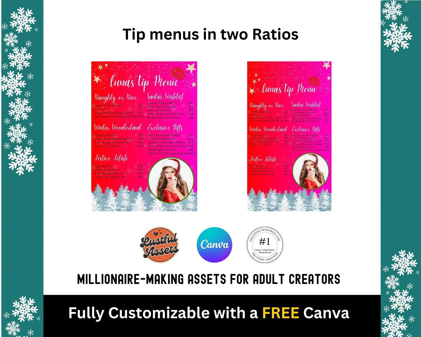 ONLYFANS Christmas Tip Menu| Creative Template for Creators, Holiday Theme Editable Canva Customizable, Creators camgirls, OF, Fansly Snap