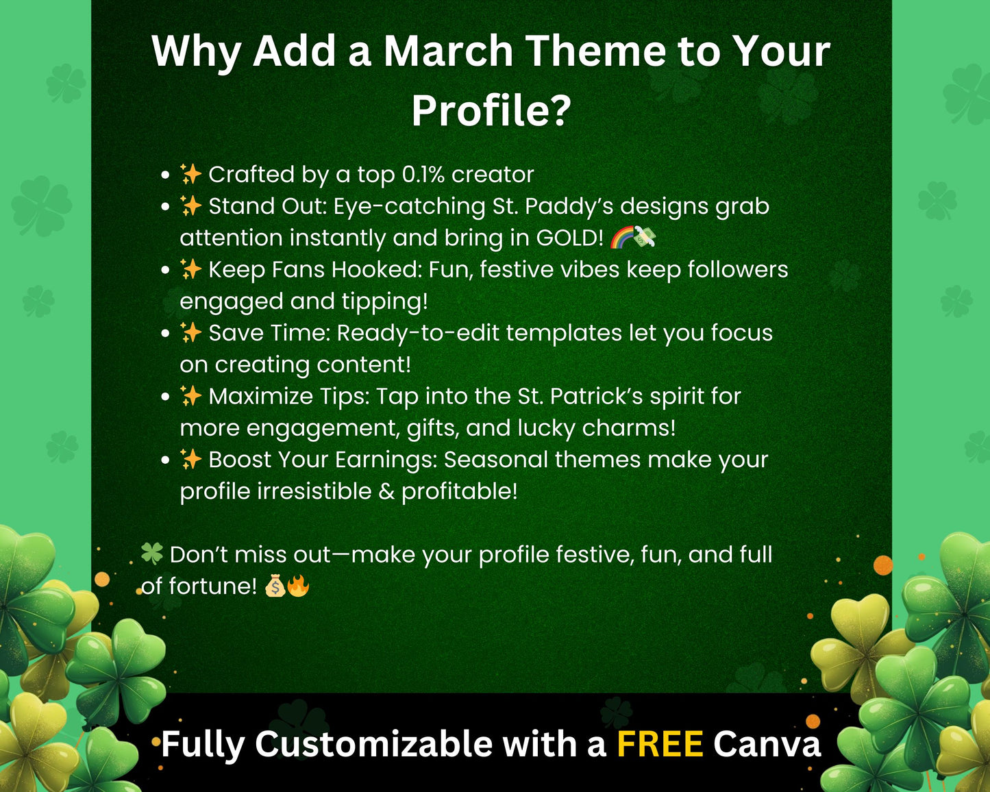 ONLYFANS March Tip Game Campaign Flyer| Only fans promo Tipping game idea, St Patricks Templates bundle, Content, Camgirls, Fansly Snapchat