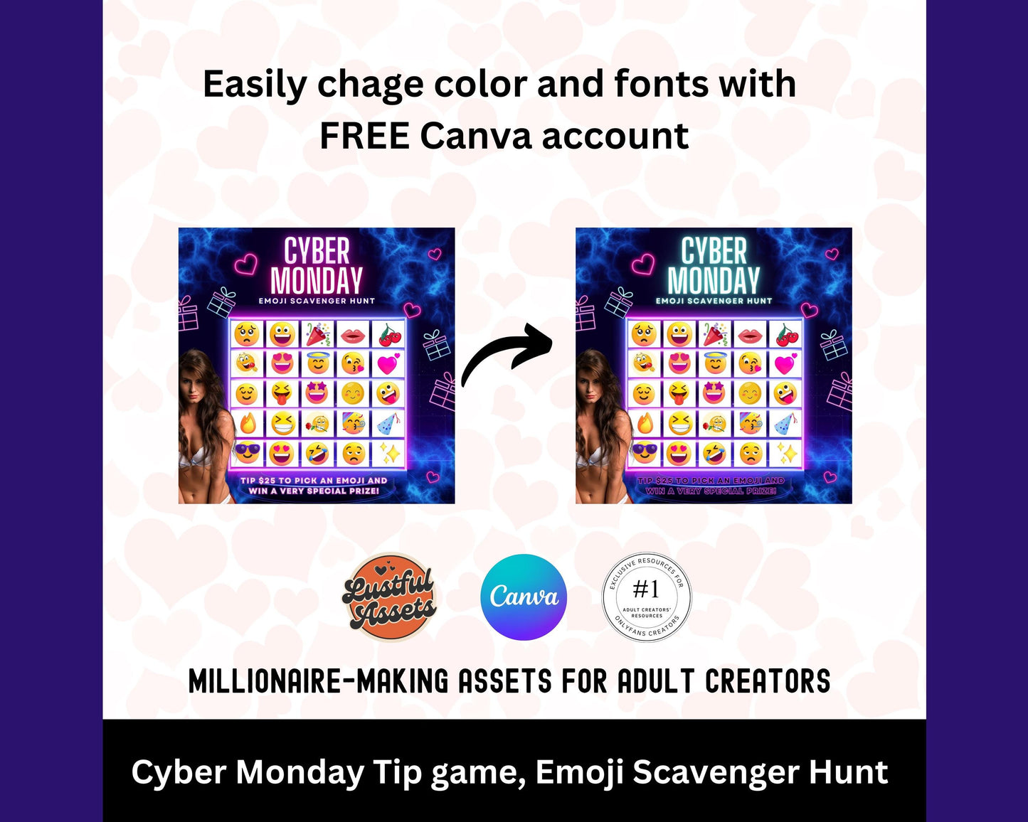 ONLYFANS Cyber Monday Tipping game Emoji Scavenger Hunt| Tip Game Onlyfans Idea Canva Templates, OF, Fansly Snapchat, camgirls, creators