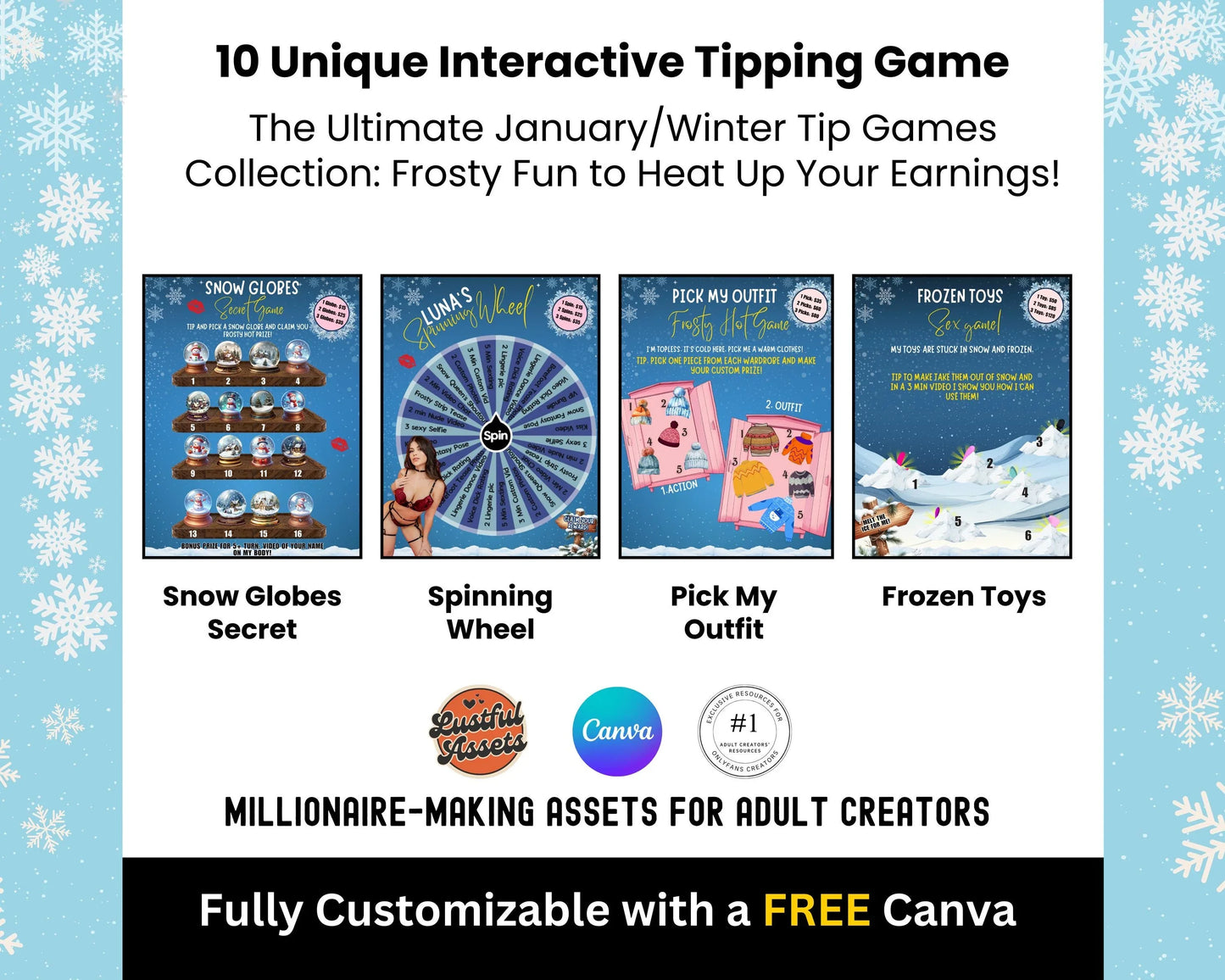 ONLYFANS Tip Games Winter Animated Themed Templates| Onlyfans Winter Tipping Game kit, Winter Canva Creators camgirls, OF Fansly Snap Script