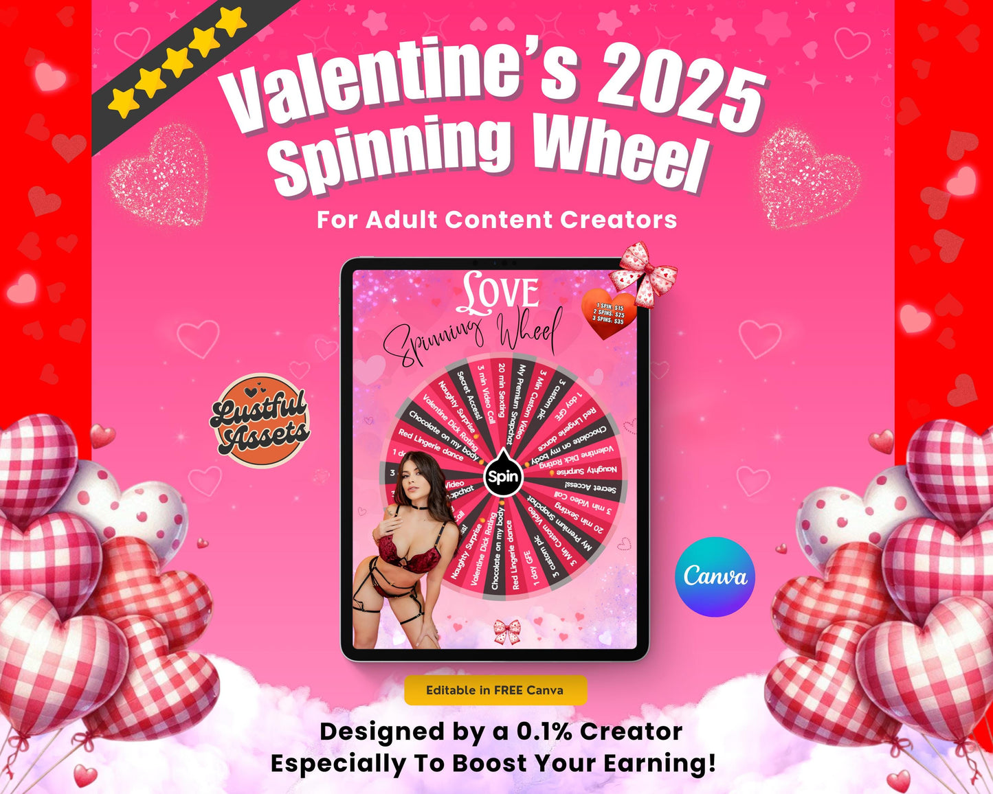 ONLYFANS Valentine's Spinning Wheel Tipping Game| Onlyfans Tip game idea, February Templates bundle, Valentine's Tip , Camgirls, Fansly Snap