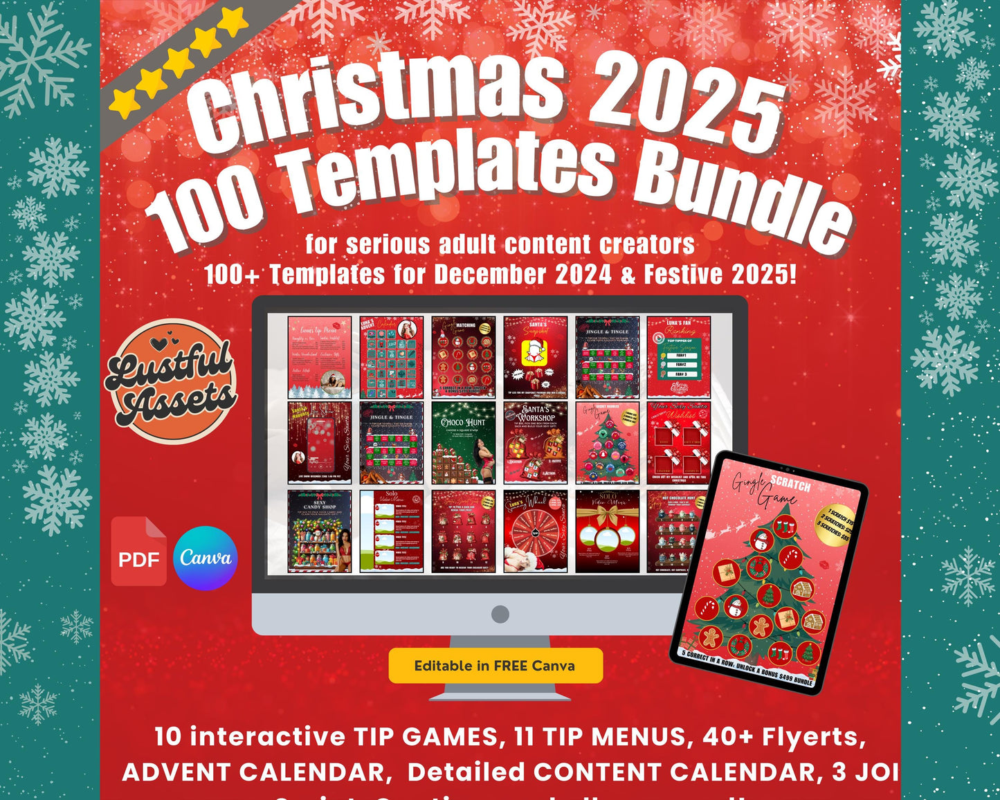 ONLYFANS December Themed Templates| Onlyfans Holiday Ideas kit, Christmas Game Theme Canva Creators camgirls, OF Fansly Snap Template Script