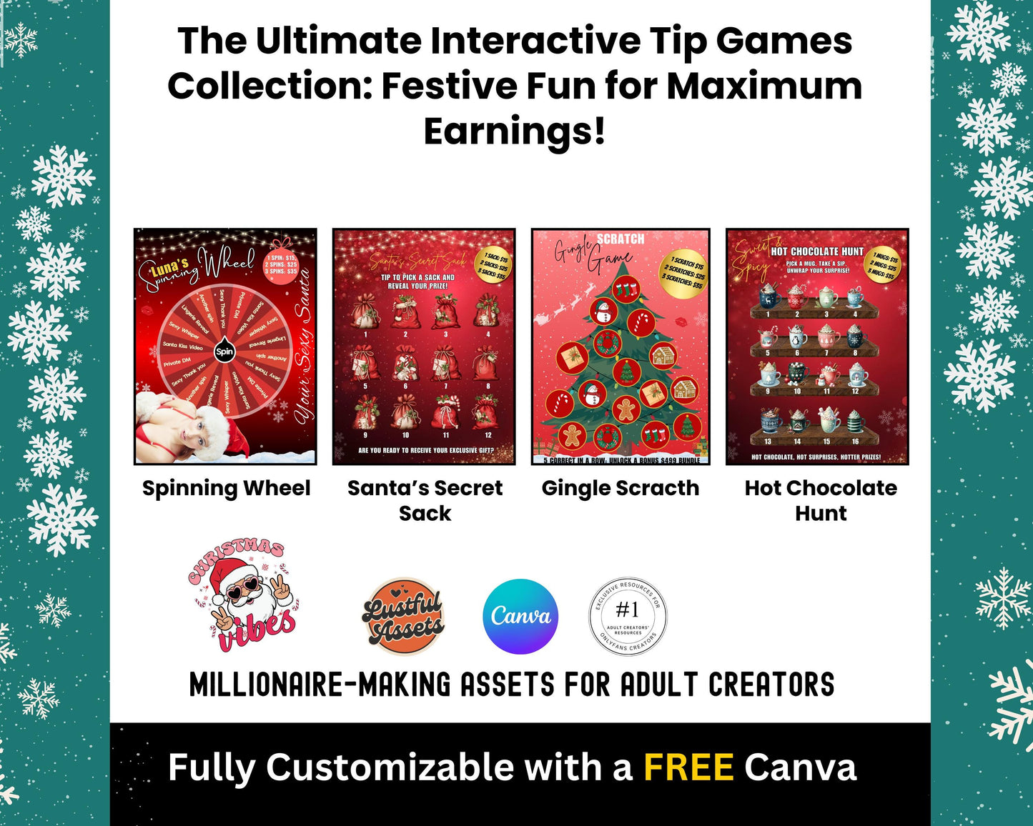 ONLYFANS Christmas Tipping Games Bundle| Onlyfans games, Holiday Ideas, December Templates, Christmas Tip game, Camgirls, OF, Fansly Snap