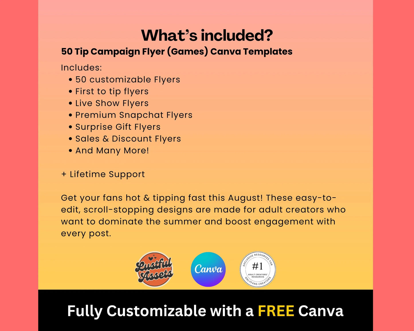 ONLYFANS August Animated Tip Flyers Bundle| Onlyfans Promo, 50 Summer Themed Templates, tipping campaign Ideas, Canva, Camgirls, Fansly Snap