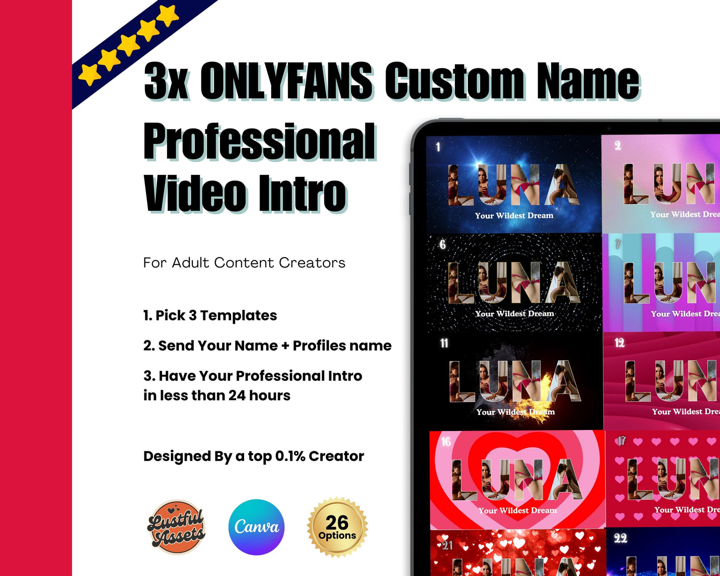ONLYFANS Custom Intro Video | Customizable Professional Intro 3x, Social Media Branding Kit for Models, Camgirl & Fansly OF, Snapchat