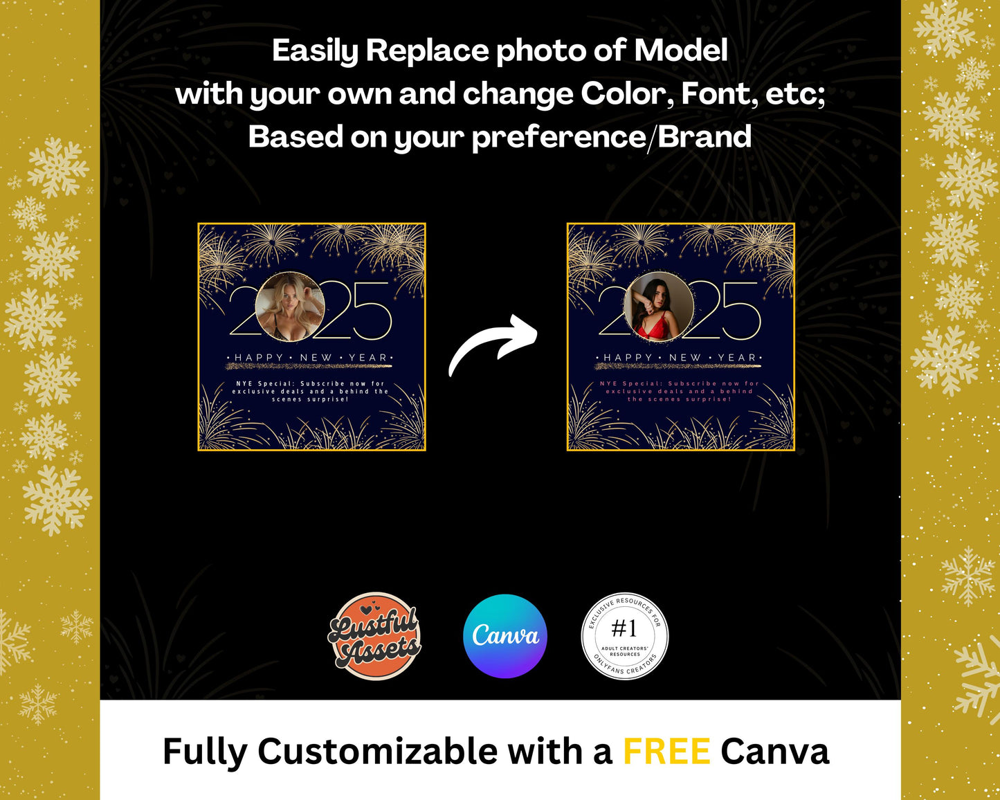 ONLYFANS New Year Tip Campaign Flyer Bundle | Onlyfans Tip Game Ideas kit, NYE Theme Canva for Creators camgirls, OF Fansly Snap Template