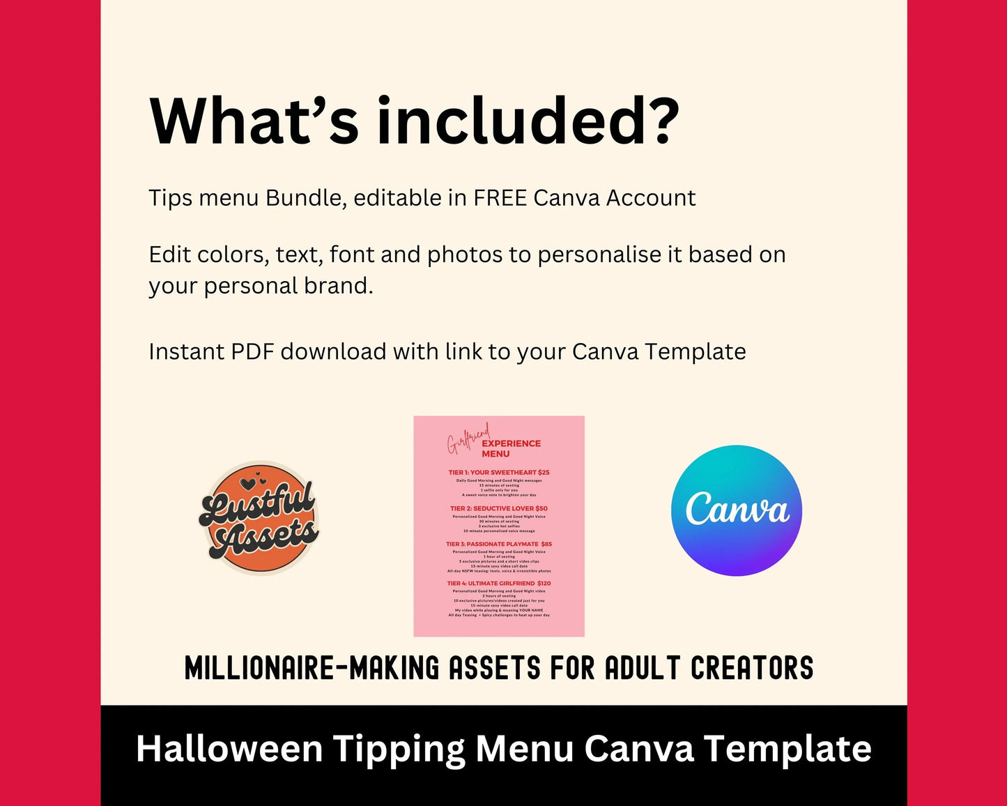 ONLYFANS Girlfriend Experience Menu | OnlyFans Tip Editable Canva Tipping Template for Creators, Digital Camgirl & Fansly OF Tip Menu