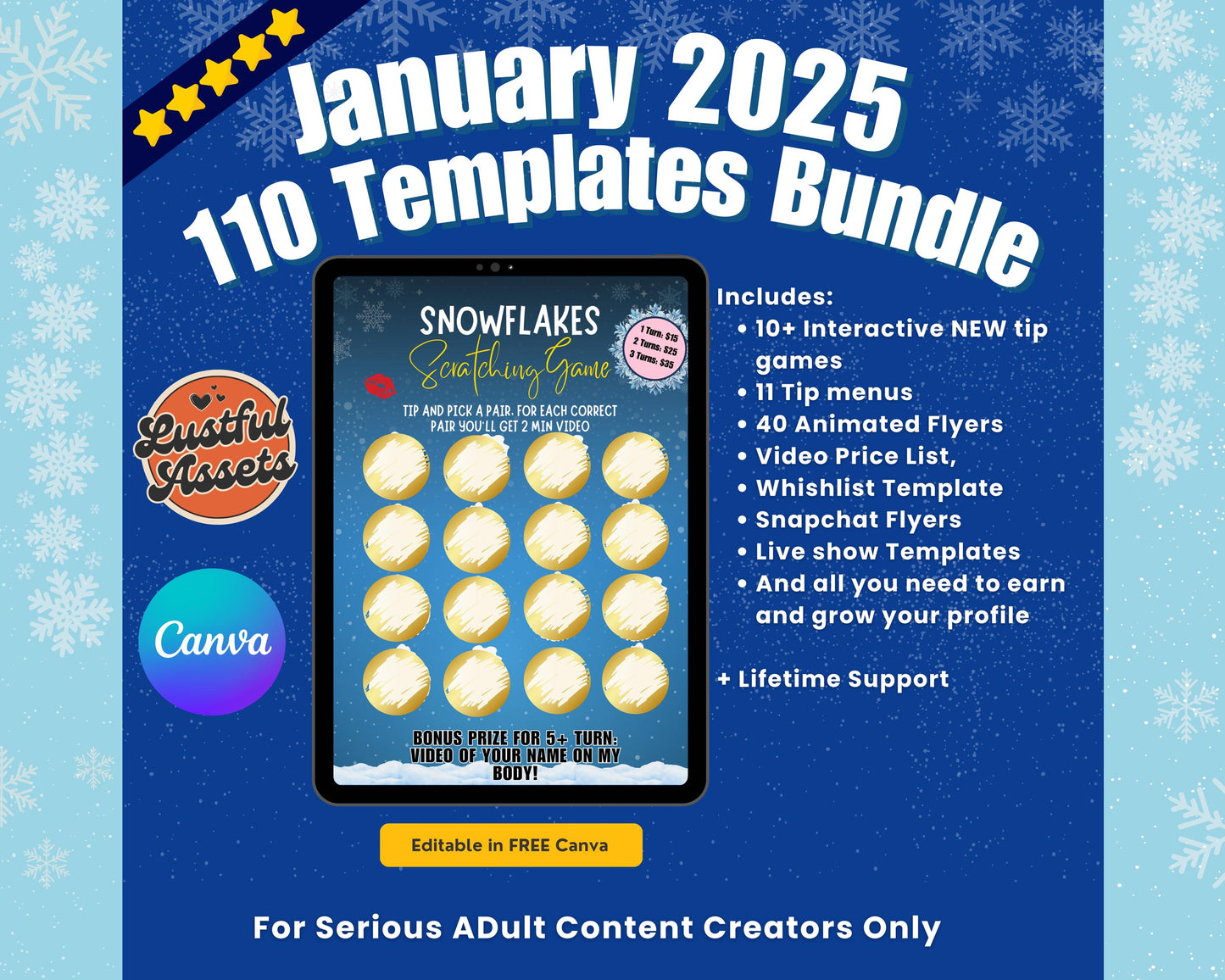 ONLYFANS January Themed Templates| Onlyfans Winter Tip Game Ideas kit, Winter Theme Canva Creators camgirls, OF Fansly Snap Template Script