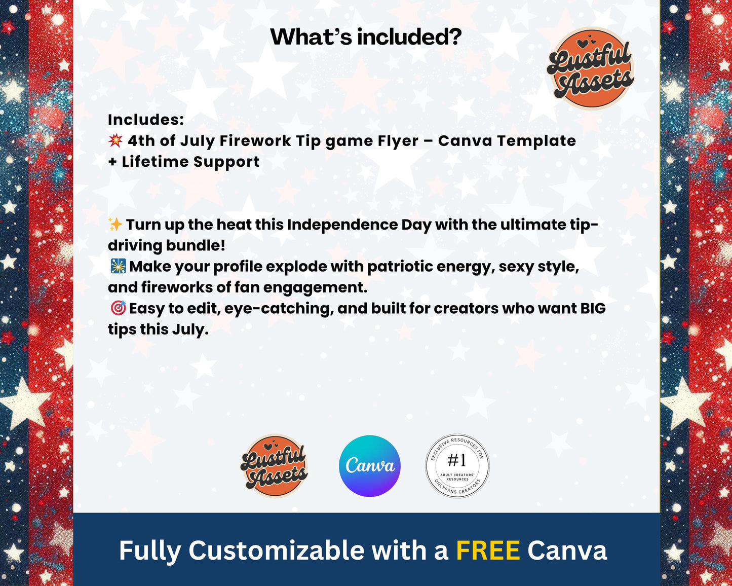 OnlyFans July 4th Tip Game Animated Flyer | Independence Day Theme Canva Template for adult content Creators, Camgirls & Fansly Snapchat