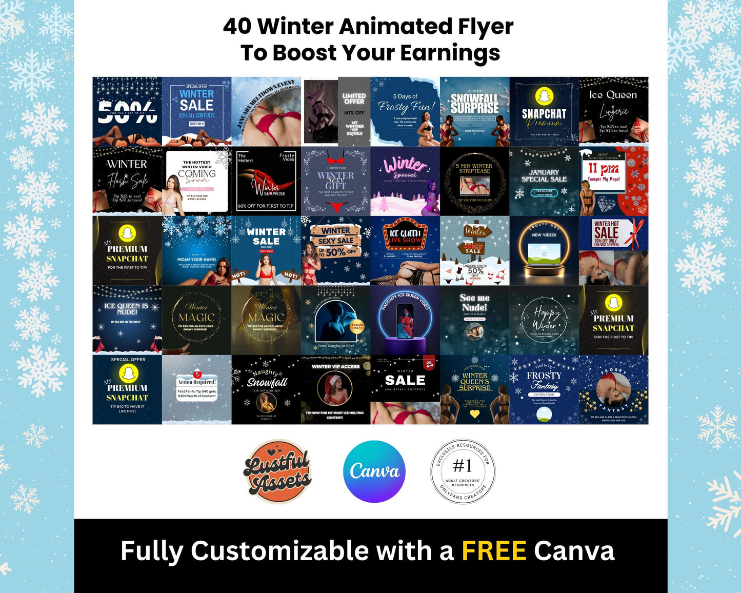 ONLYFANS Tip Campaign Animated Flyers Bundle | Onlyfans Winter Tip Game, Tipping Theme Canva Creators camgirls, OF Fansly Snap Template