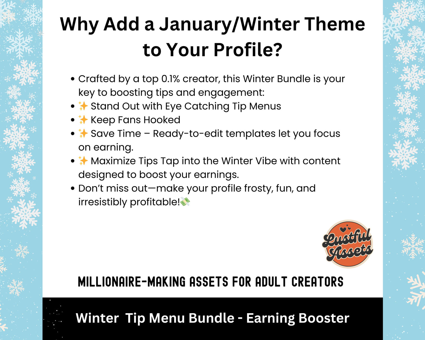 ONLYFANS Tip Menu Winter Themed Bundle | Onlyfans Tipping Menu Game, Theme Canva Creators camgirls, OF Fansly Snap Template New Year