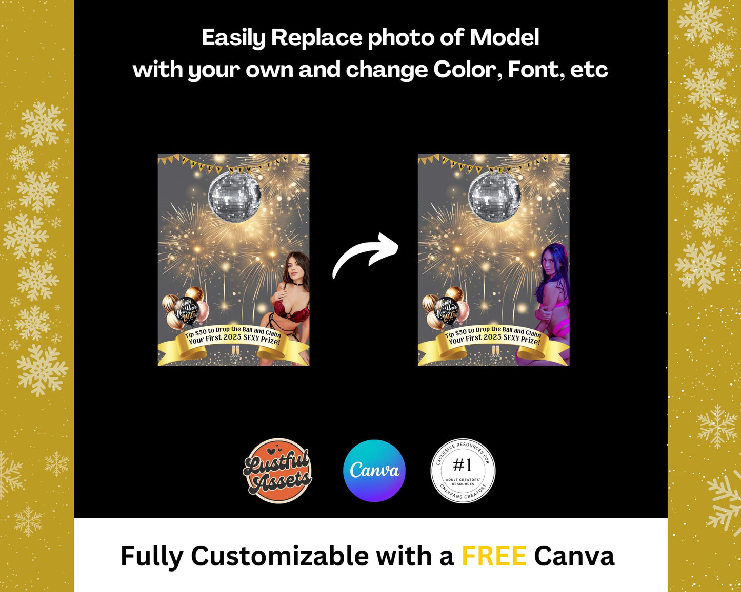 ONLYFANS New Year Ball Drop Tip Campaign | Onlyfans Tip Game Ideas kit, NYE Theme Canva for Creators camgirls, OF Fansly Snap Template