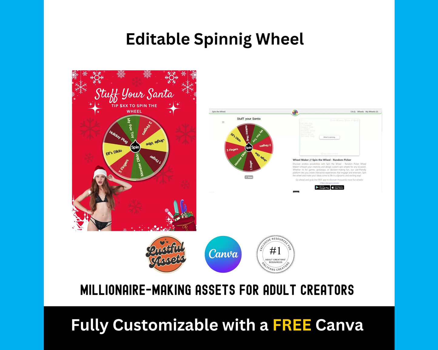 OnlyFans Christmas Bundle | Promo Graphic Tip Game, Spinning Wheel, Tip Menu, Editable Canva Template, Creators camgirls| OF, Fansly Custom