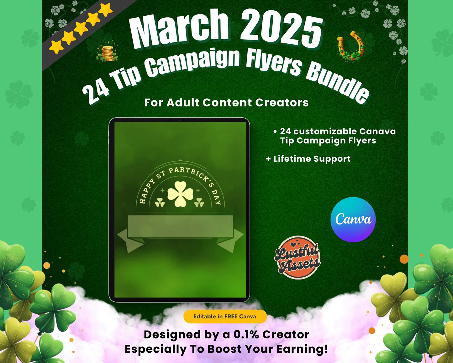 ONLYFANS March Tip Game Campaign Flyer| Only fans promo Tipping game idea, St Patricks Templates bundle, Content, Camgirls, Fansly Snapchat