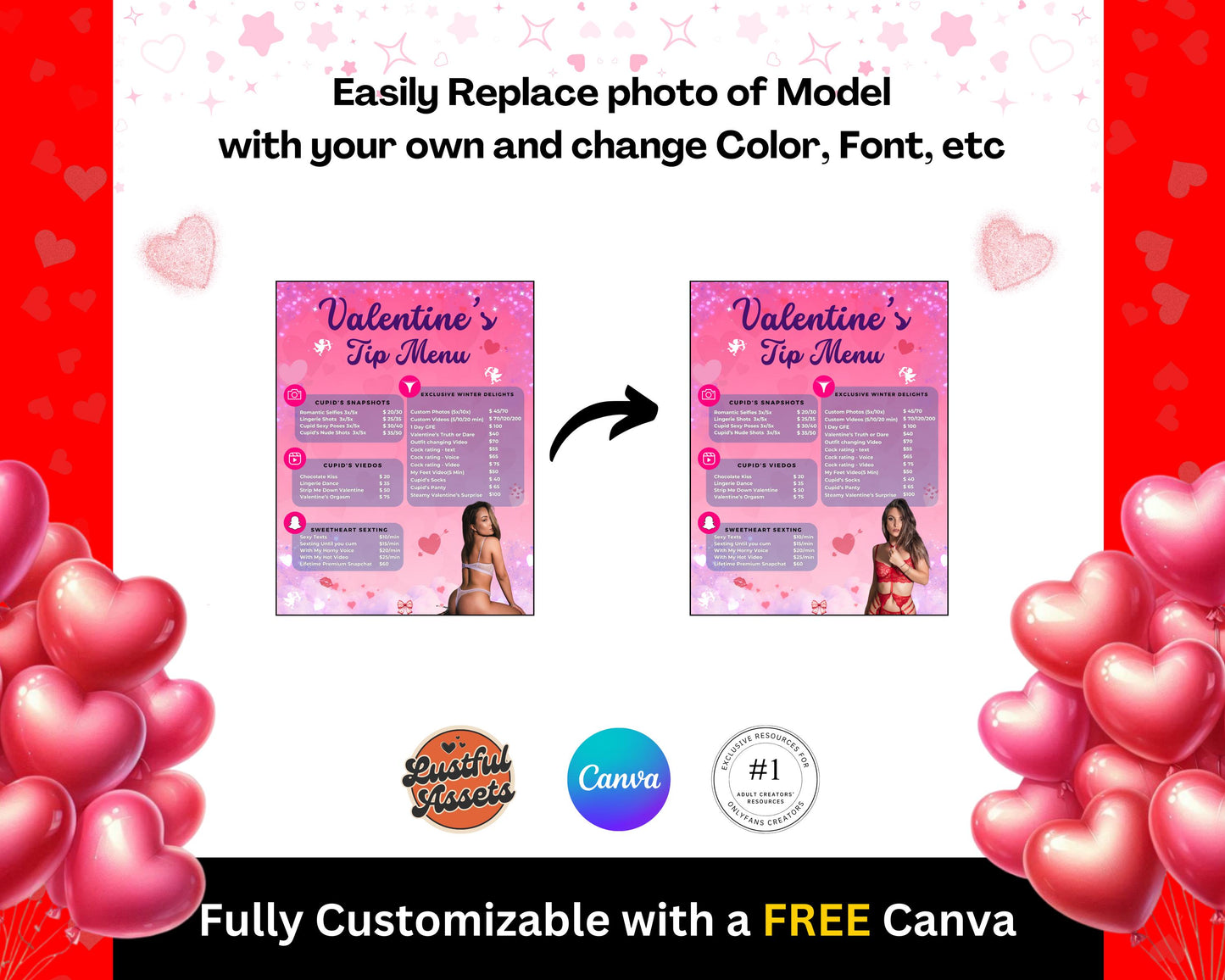 ONLYFANS Valentine's Tip Menu Bundle | Onlyfans Valentine Theme, February Templates bundle, Valentine Content, Camgirls, Fansly Snap