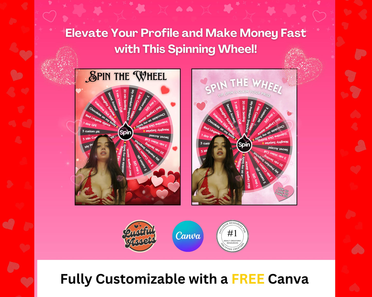 ONLYFANS Valentine's Spinning Wheel Tipping Game Bundle| Onlyfans Tip game idea, Templates bundle, Valentine's Tip, Camgirls, Fansly Snap