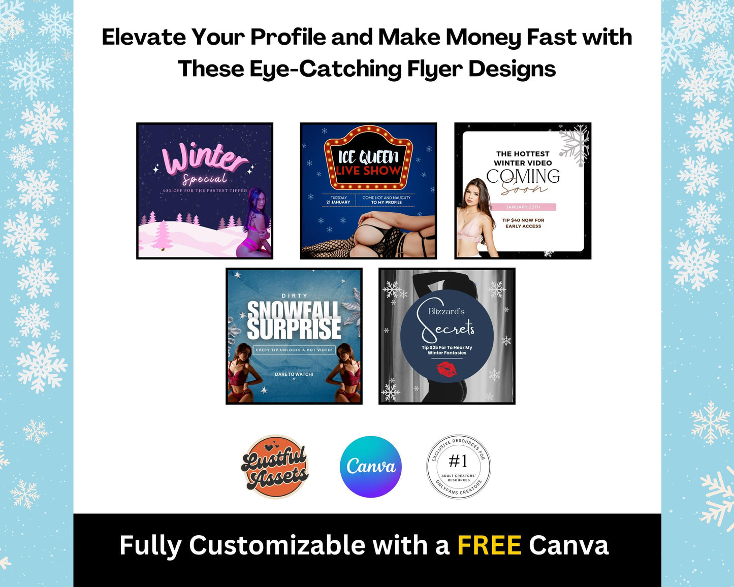 ONLYFANS Tip Campaign Animated Flyers Bundle | Onlyfans Winter Tip Game, Tipping Theme Canva Creators camgirls, OF Fansly Snap Template