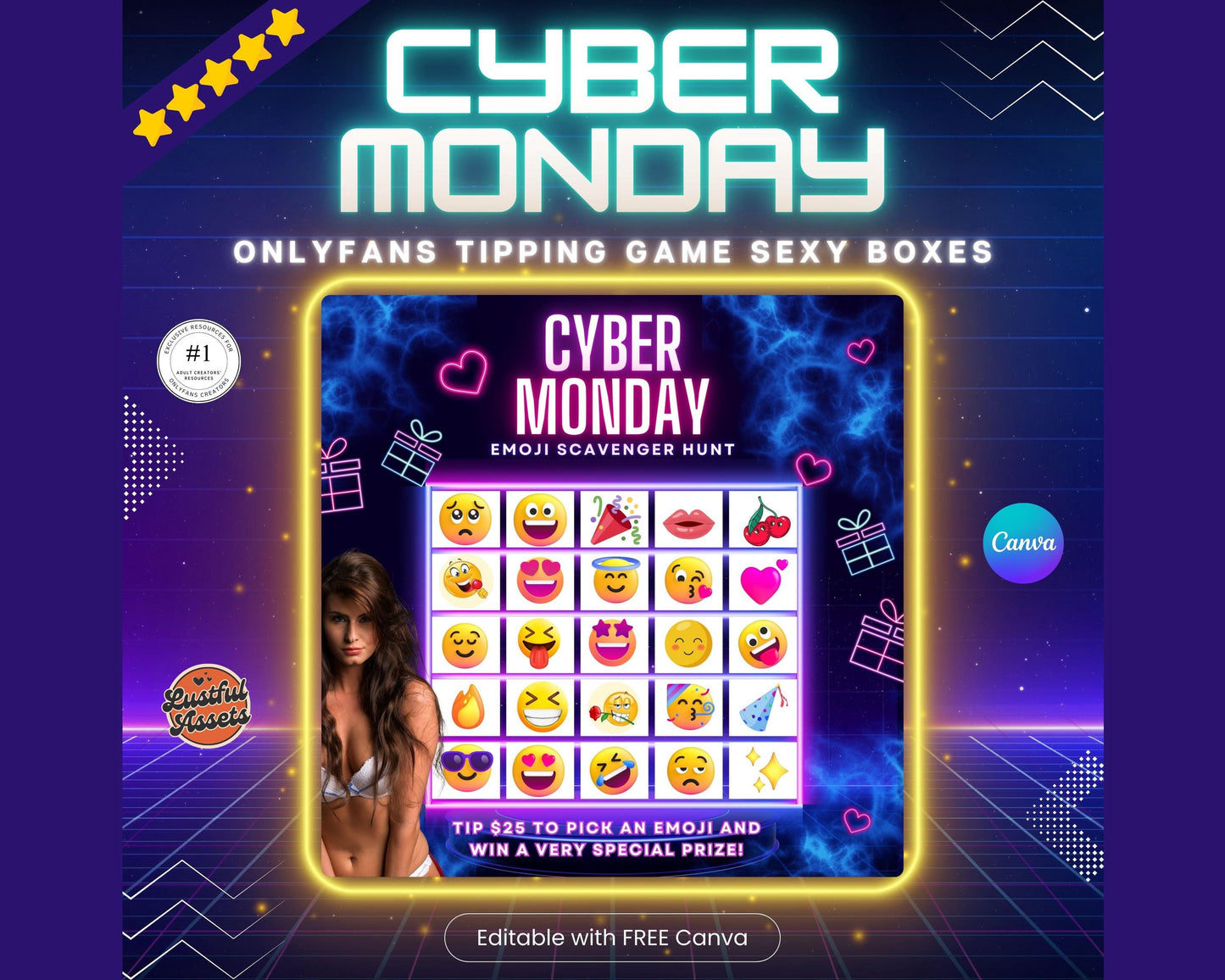 ONLYFANS Cyber Monday Tipping game Emoji Scavenger Hunt| Tip Game Onlyfans Idea Canva Templates, OF, Fansly Snapchat, camgirls, creators