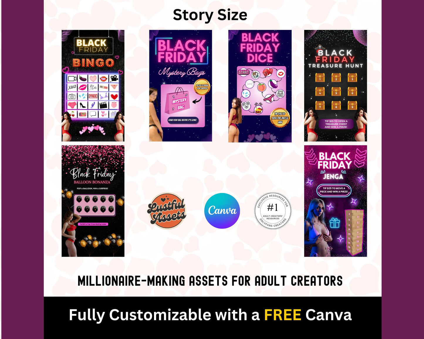 ONLYFANS Black Friday Tipping game Bundle| Onlyfans Tip Game Idea Templates, OF, Fansly Snapchat, camgirls, Content creators Bundle Theme