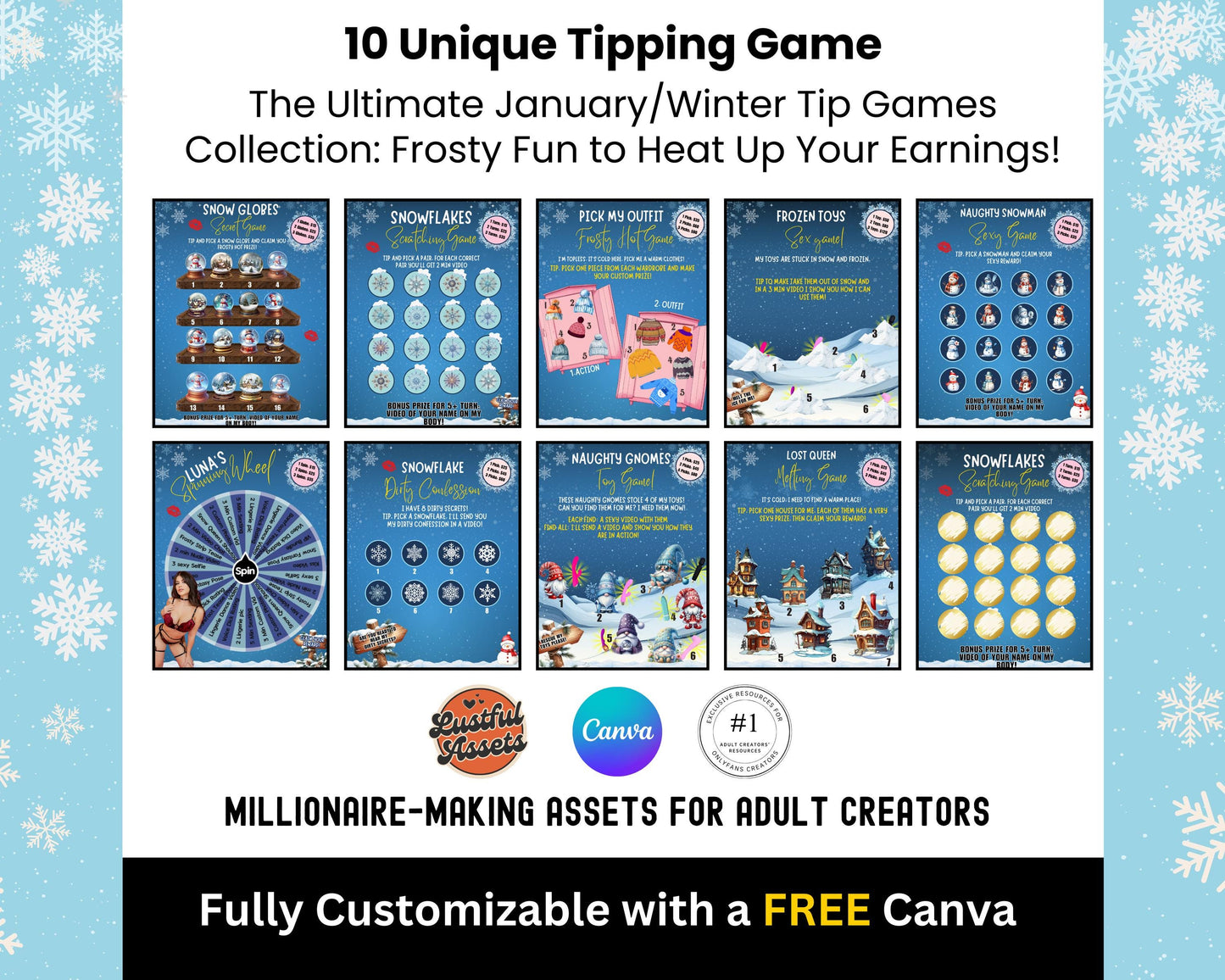 ONLYFANS January Themed Templates| Onlyfans Winter Tip Game Ideas kit, Winter Theme Canva Creators camgirls, OF Fansly Snap Template Script