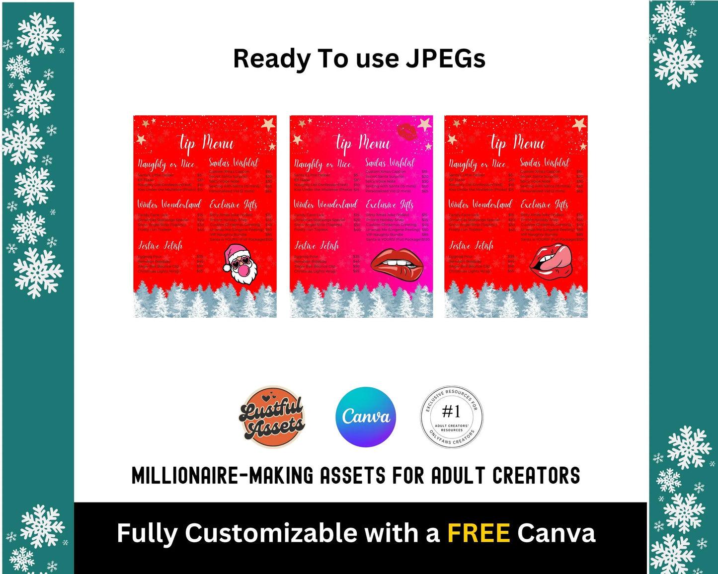 ONLYFANS Christmas Tip Menu| Creative Template for Creators, Holiday Theme Editable Canva Customizable, Creators camgirls, OF, Fansly Snap
