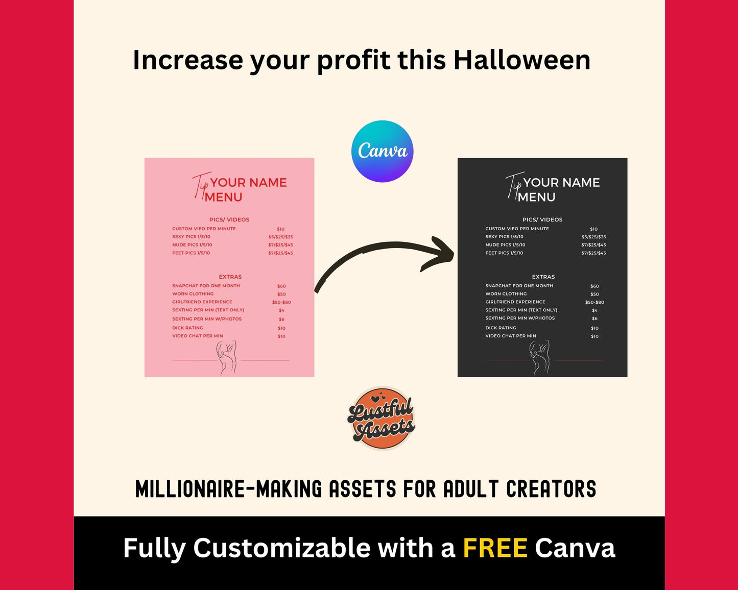 ONLYFANS Tip Menu | Editable Canva Tipping Template for Creators, Digital Camgirl & Fansly OF Tip Menu