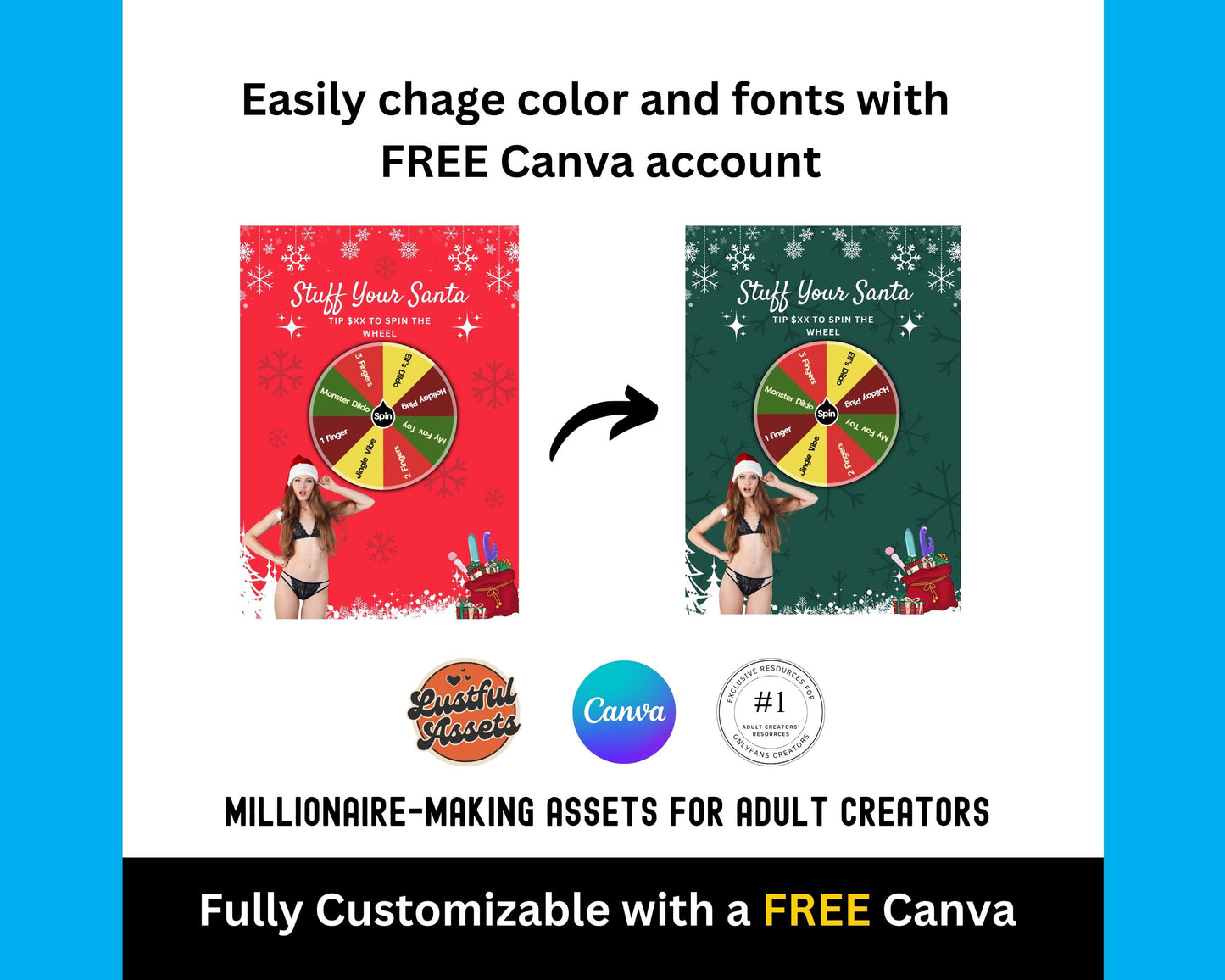 OnlyFans Christmas Bundle | Promo Graphic Tip Game, Spinning Wheel, Tip Menu, Editable Canva Template, Creators camgirls| OF, Fansly Custom
