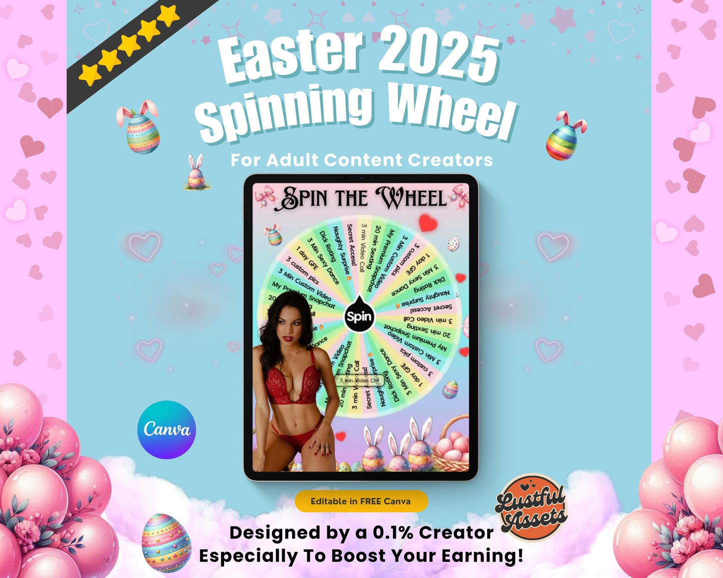 ONLYFANS Easter Spin The Wheel Tip Game Template April| Only fans Spinning Wheel Promo Graphic game Easter Themed, for Camgirls, Fansly Snap