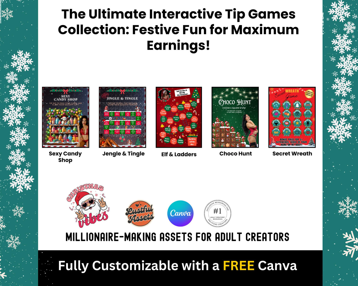 ONLYFANS Christmas Tipping Games Bundle| Onlyfans games, Holiday Ideas, December Templates, Christmas Tip game, Camgirls, OF, Fansly Snap