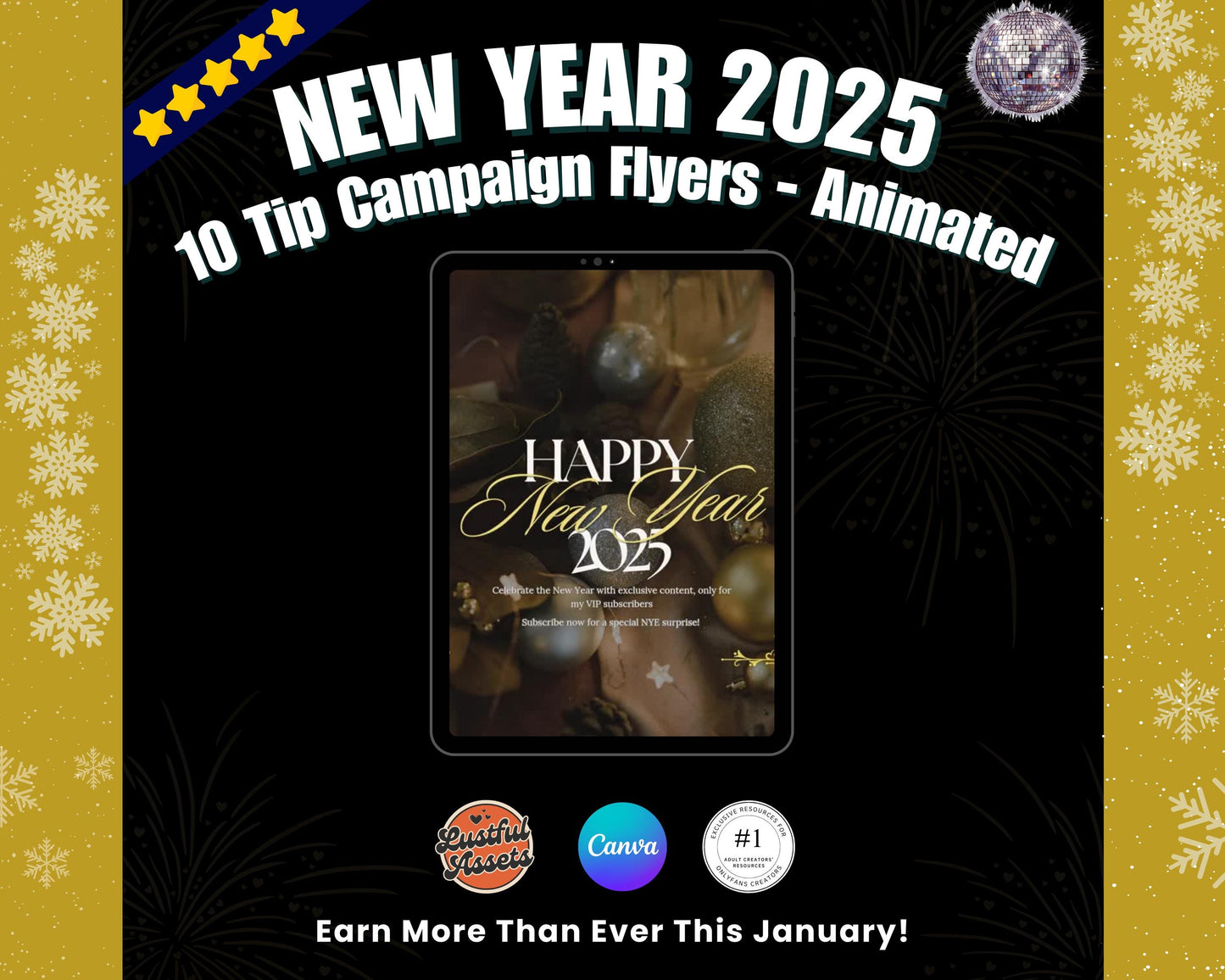 ONLYFANS New Year Tip Campaign Flyer Bundle | Onlyfans Tip Game Ideas kit, NYE Theme Canva for Creators camgirls, OF Fansly Snap Template