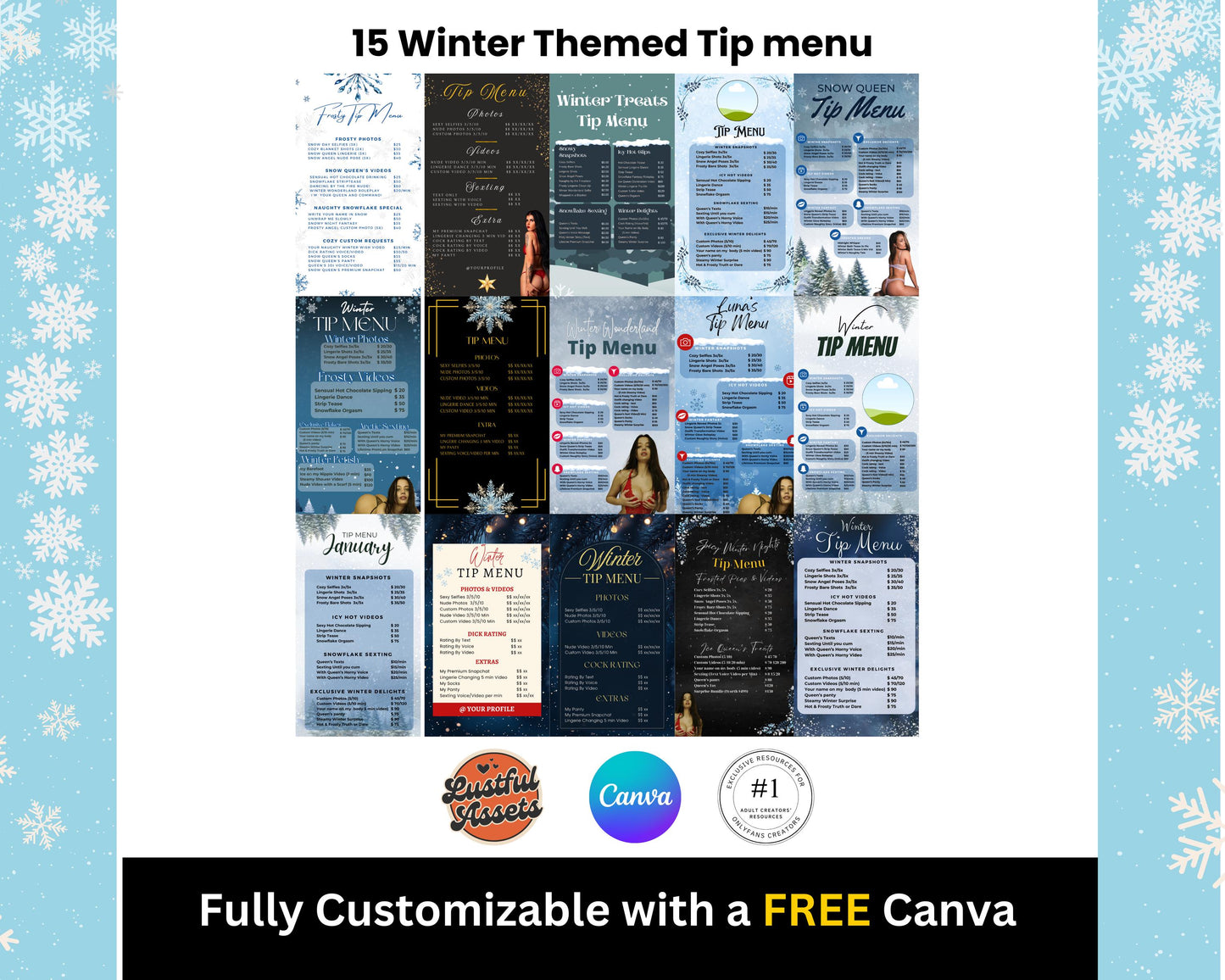 ONLYFANS Tip Menu Winter Themed Bundle | Onlyfans Tipping Menu Game, Theme Canva Creators camgirls, OF Fansly Snap Template New Year