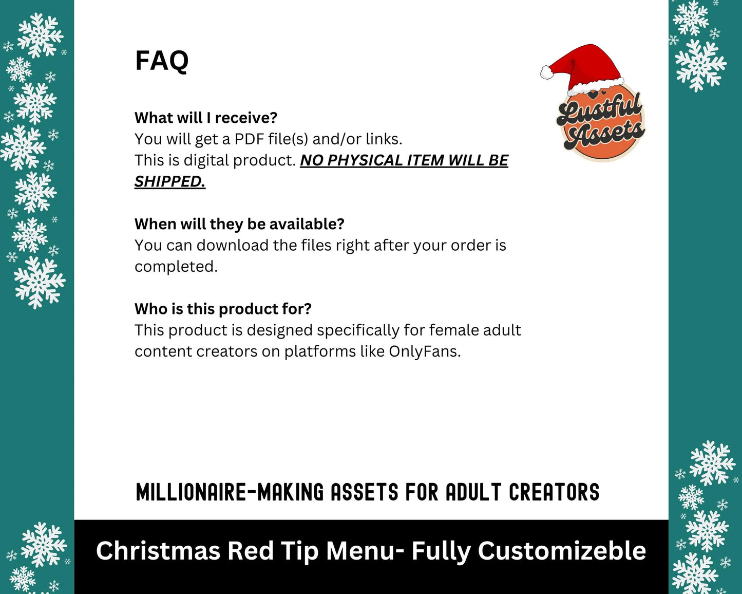 ONLYFANS Christmas Tip Menu| Creative Template for Creators, Holiday Theme Editable Canva Customizable, Creators camgirls, OF, Fansly Snap