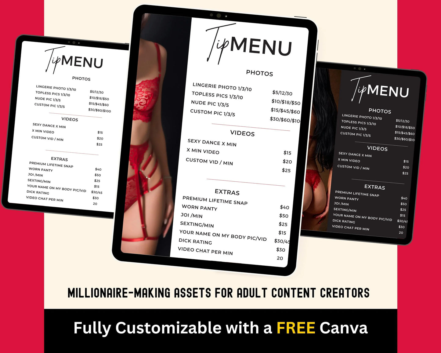 ONLYFANS Tip Menu Bundle | Editable Canva Tipping Template for Creators, Tipping Menu, Digital Camgirl & Fansly OF Simple Tip Menu Canva